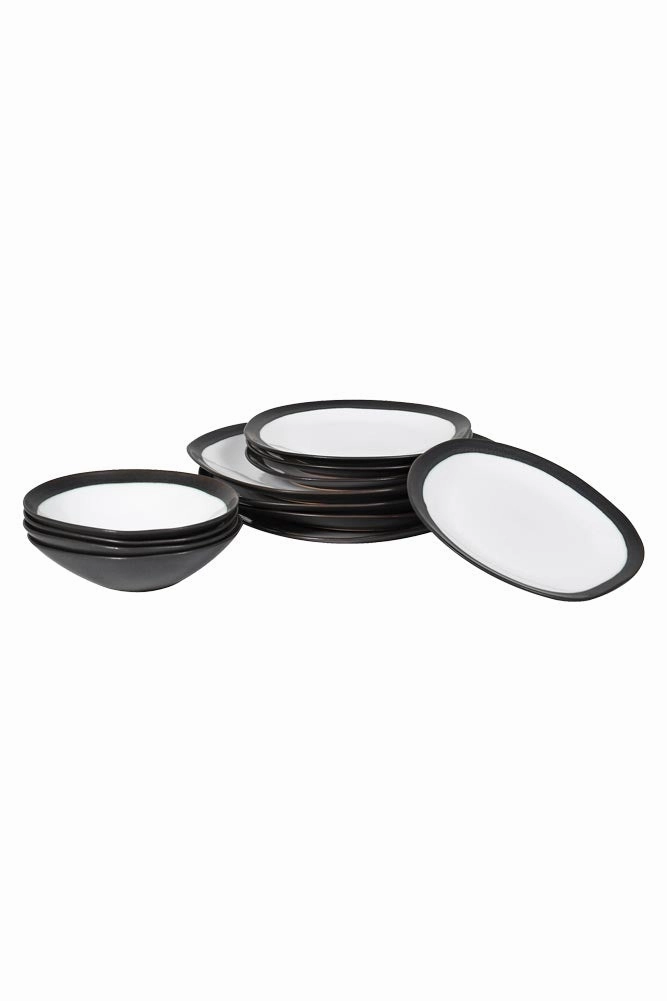 12 Piece Monochrome Handmade Dinner Set