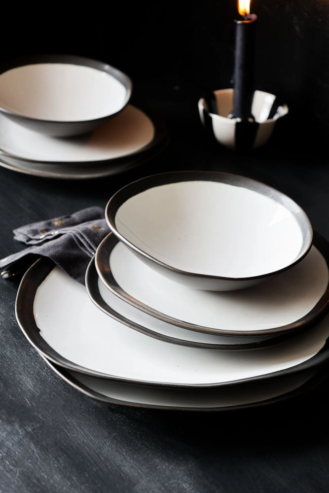 12 Piece Monochrome Handmade Dinner Set