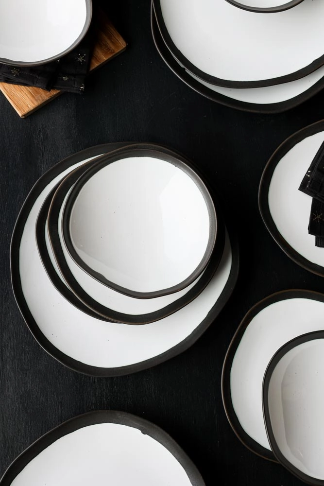 12 Piece Monochrome Handmade Dinner Set