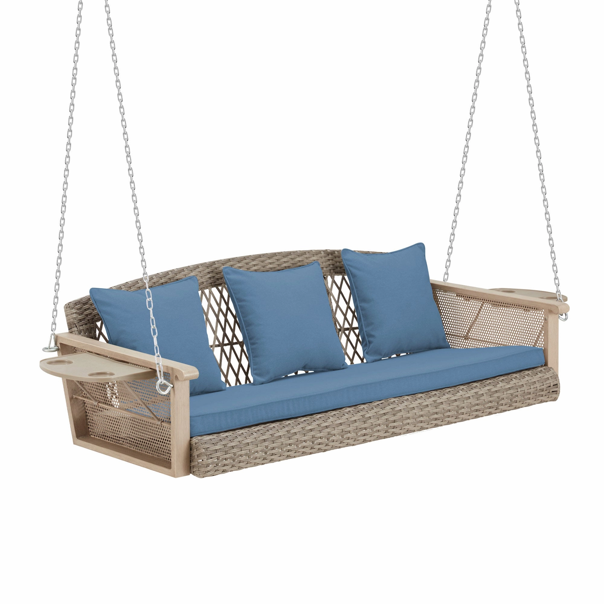 3-Seater Outdoor Porch Swing with Cup Holders, Blueoutdoor patio furniture set