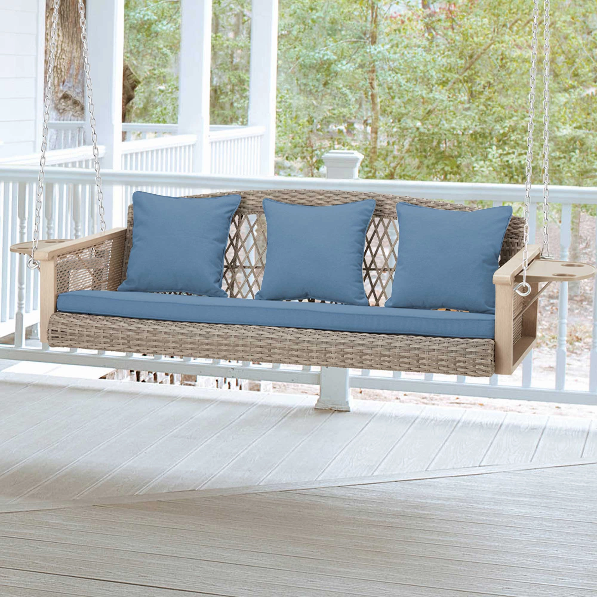3-Seater Outdoor Porch Swing with Cup Holders, Blue
