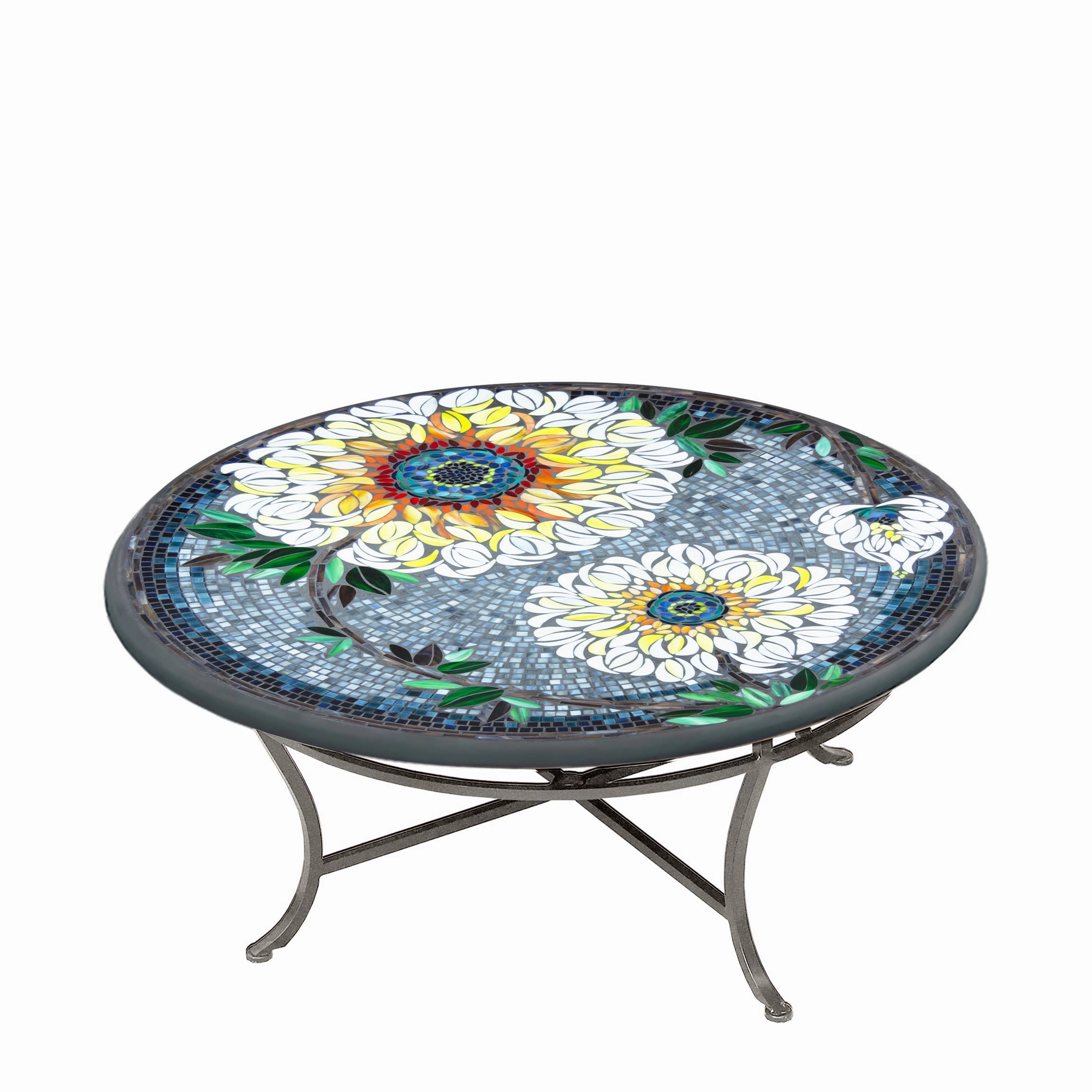 42" Round Mosaic Stone Top Coffee Table