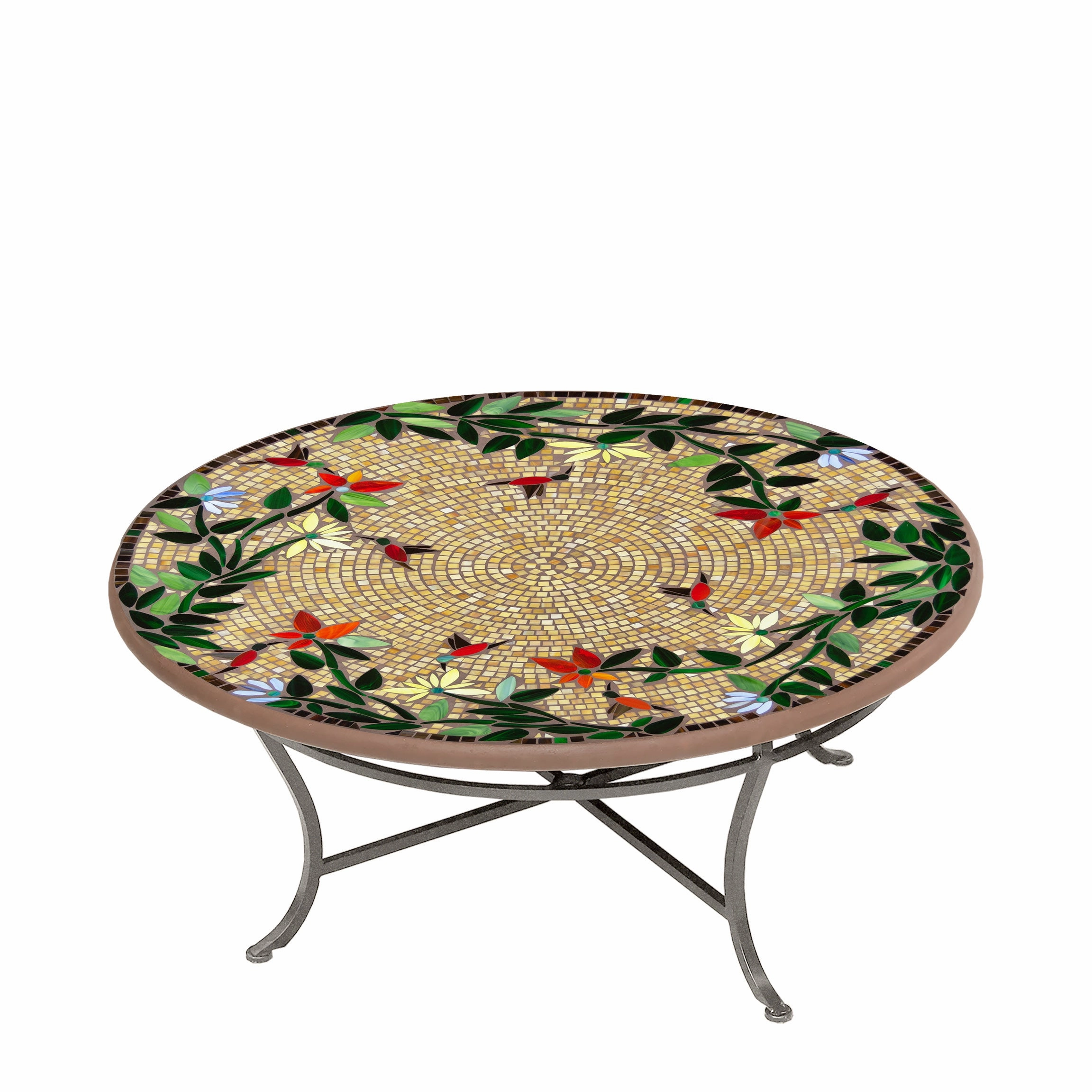 42" Round Mosaic Stone Top Coffee Table