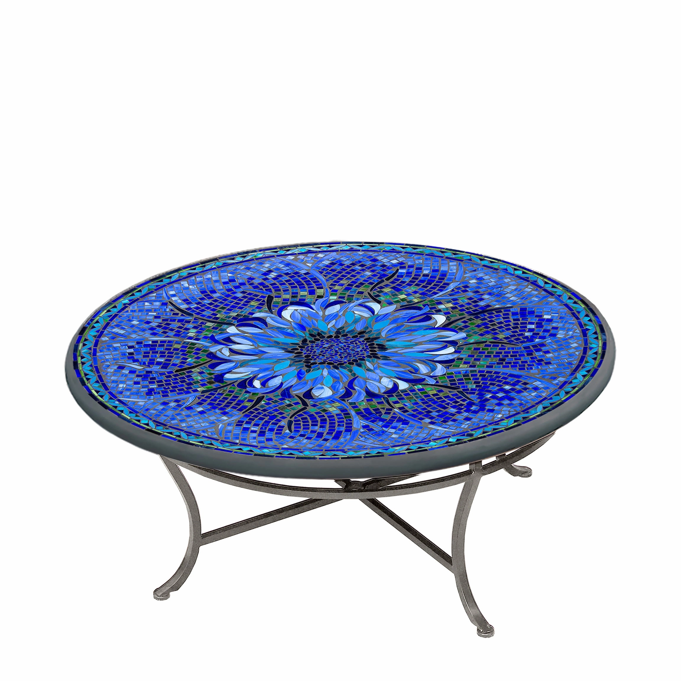 42" Round Mosaic Stone Top Coffee Table