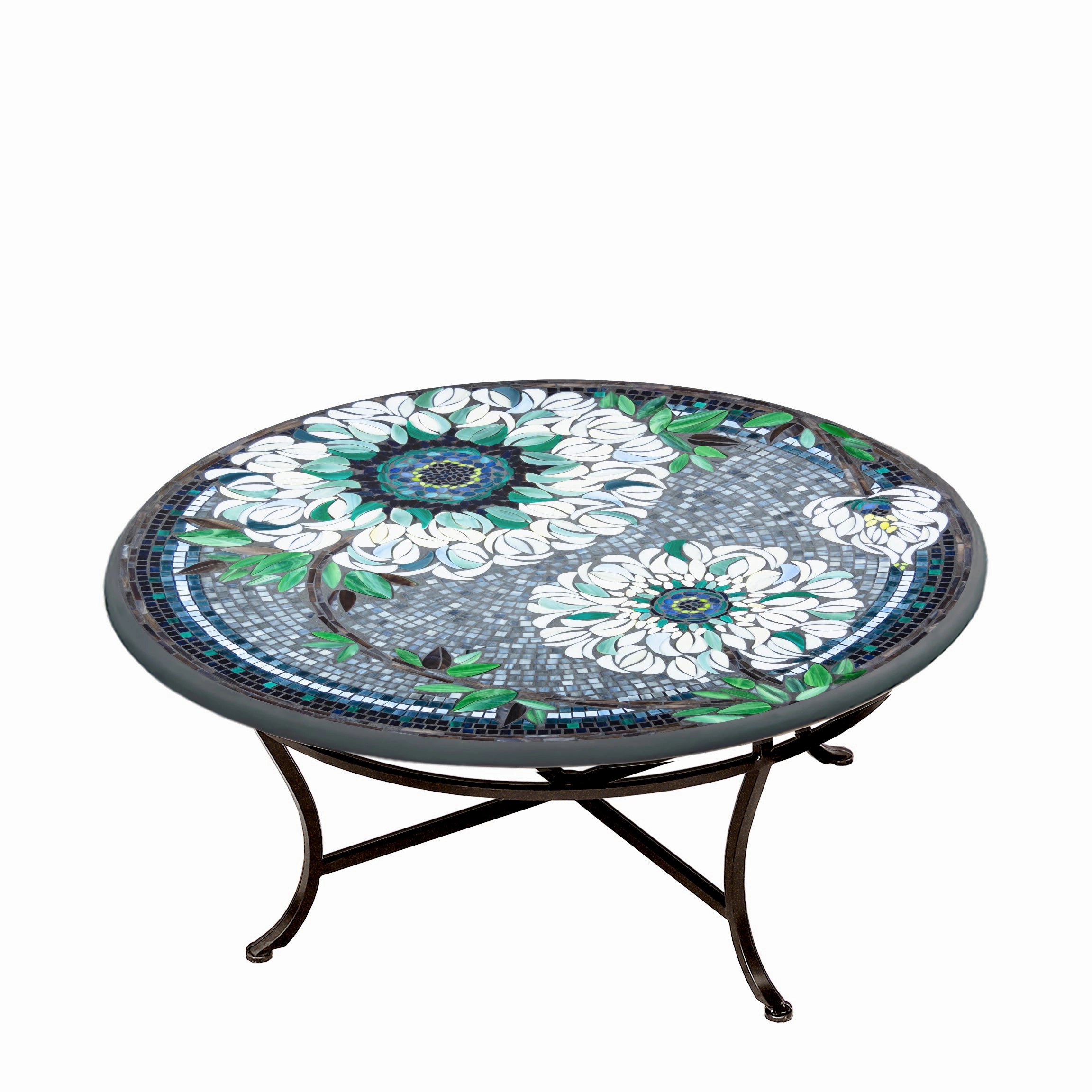 42" Round Mosaic Stone Top Coffee Table