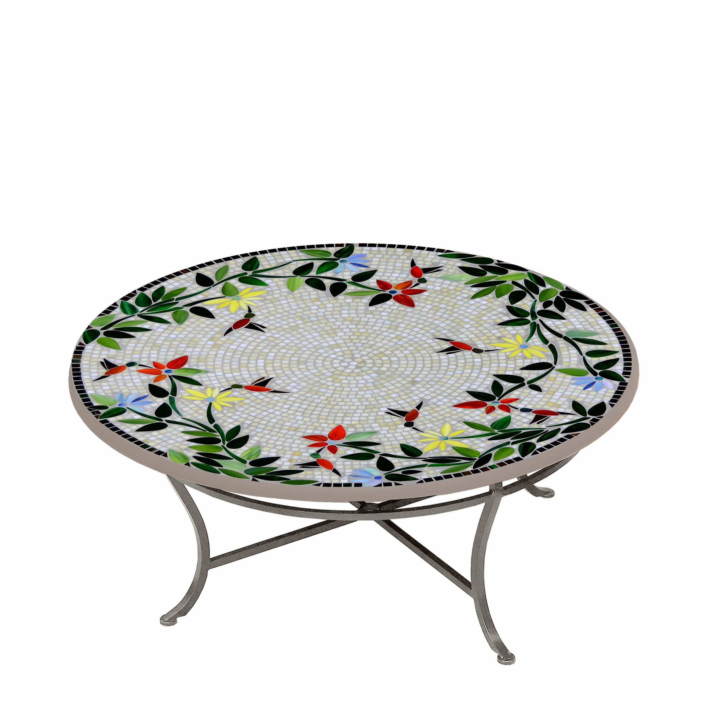 42" Round Mosaic Stone Top Coffee Table