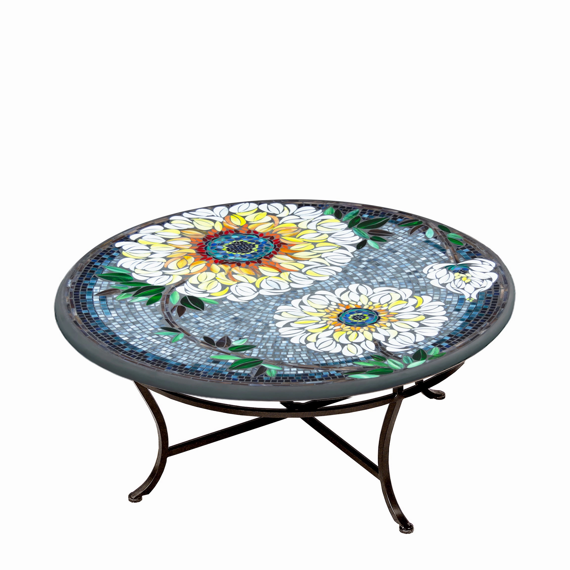 42" Round Mosaic Stone Top Coffee Table