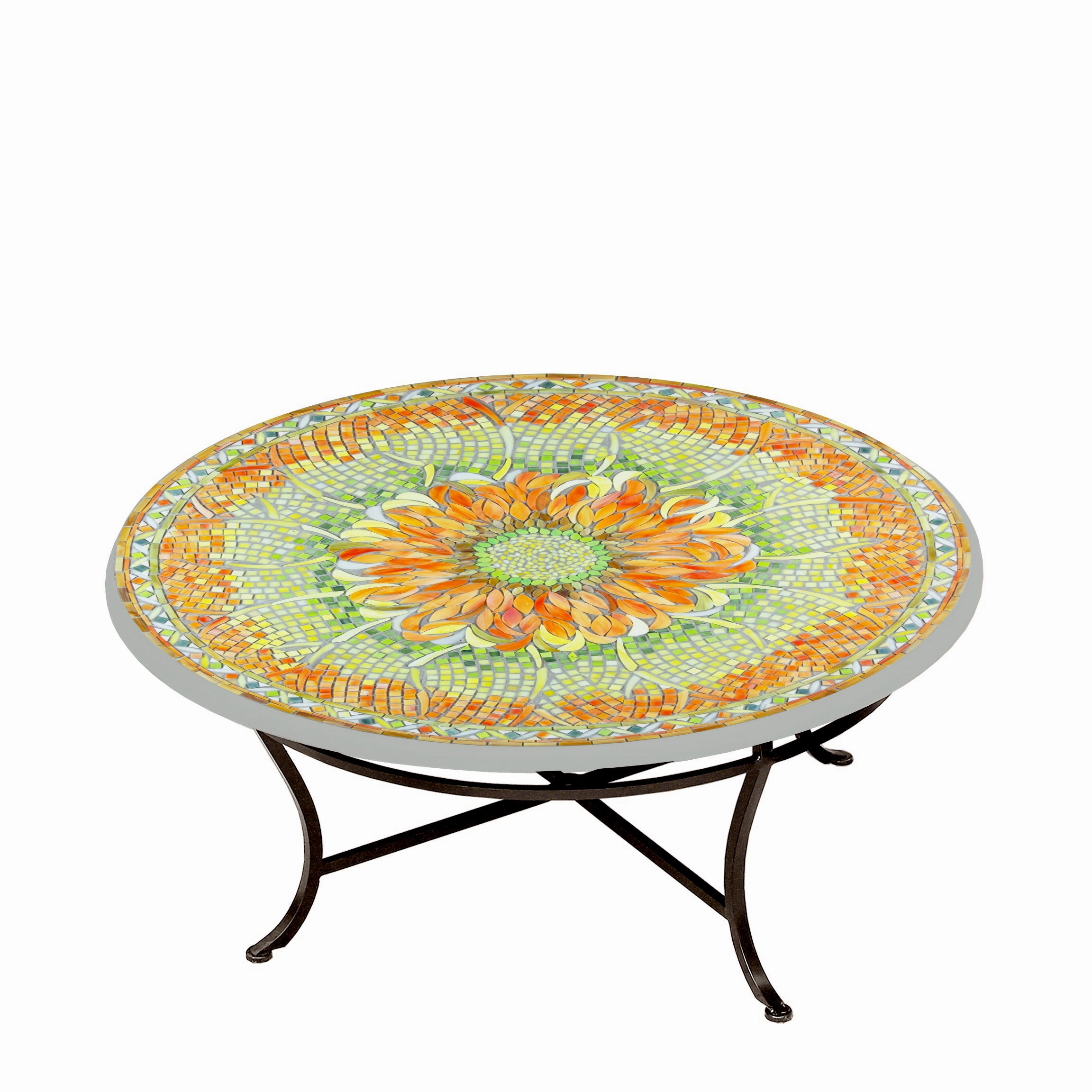 42" Round Mosaic Stone Top Coffee Table