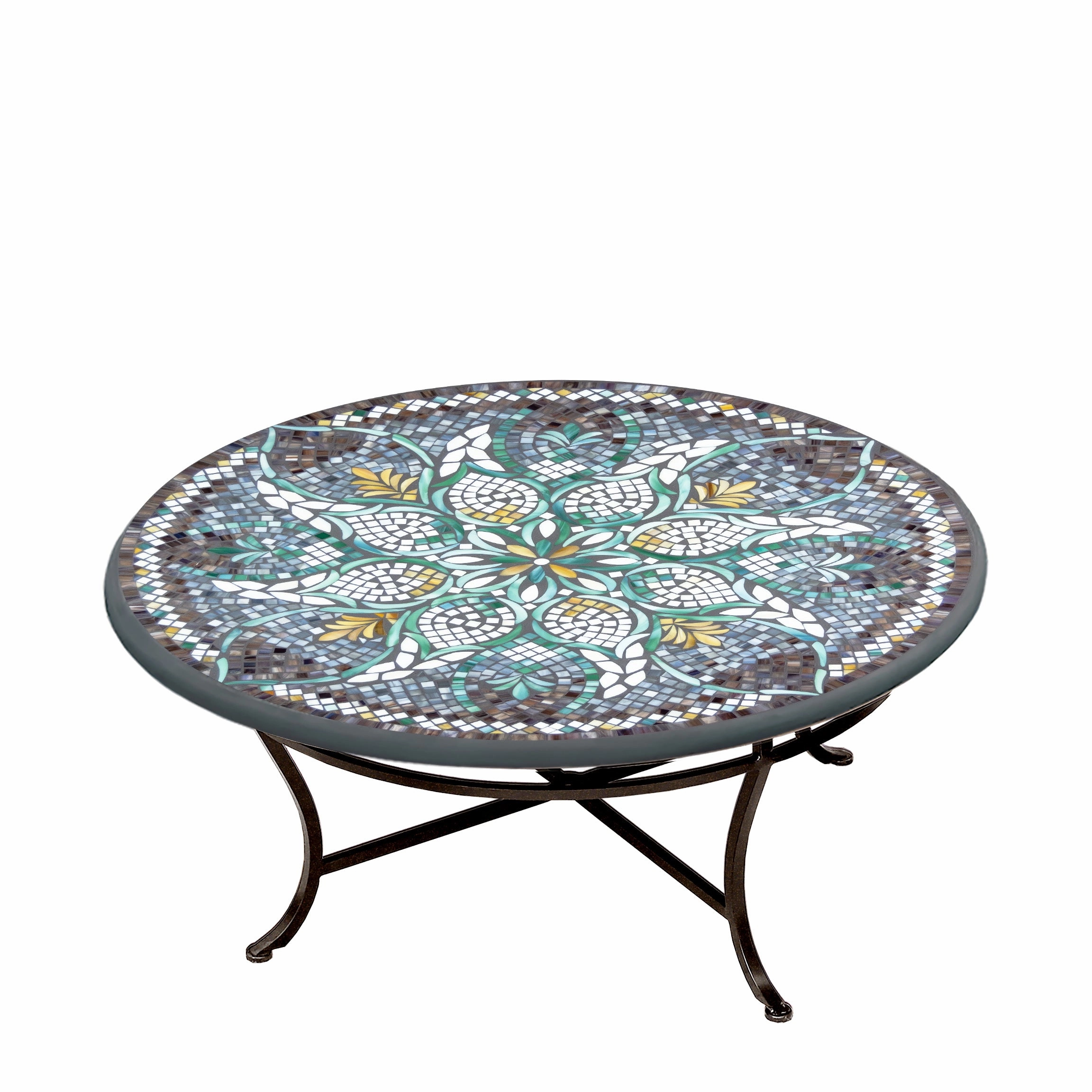 42" Round Mosaic Stone Top Coffee Table