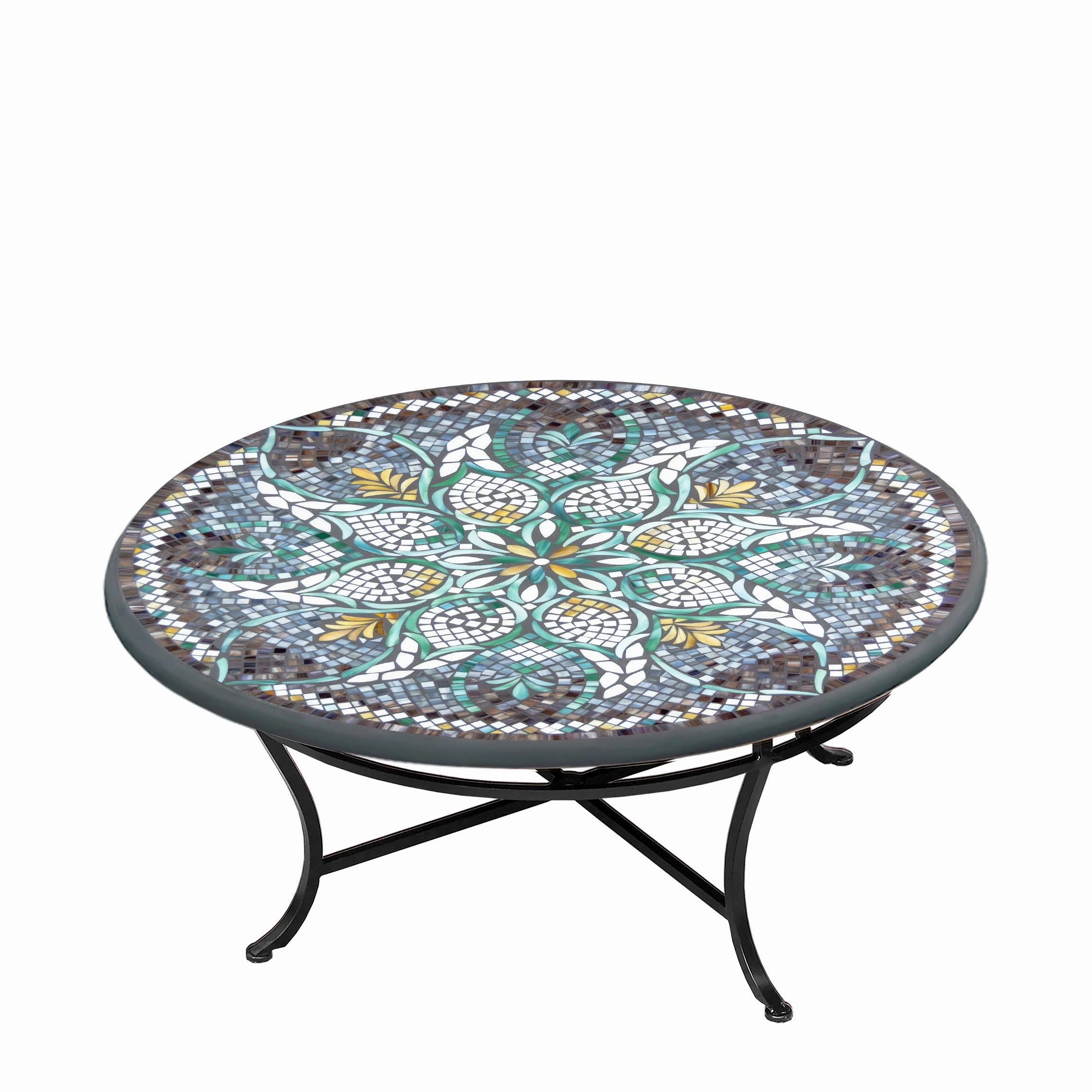 42" Round Mosaic Stone Top Coffee Table