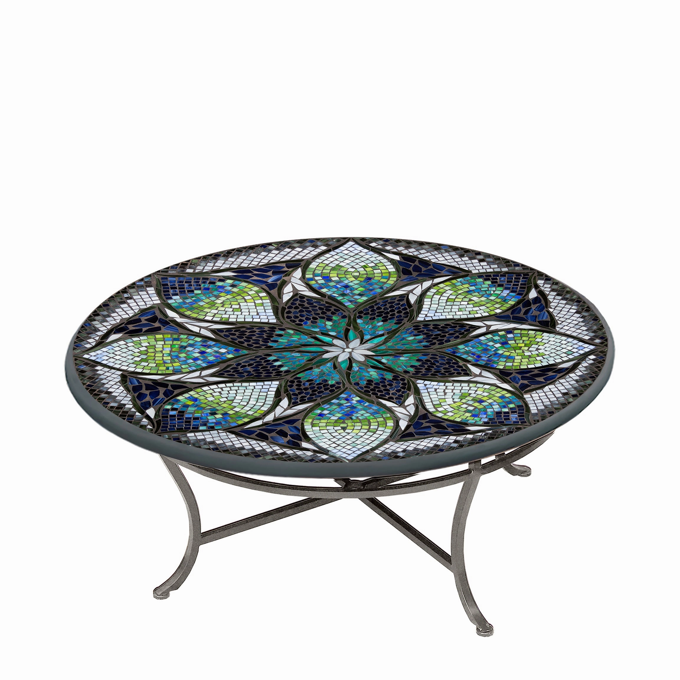 42" Round Mosaic Stone Top Coffee Table