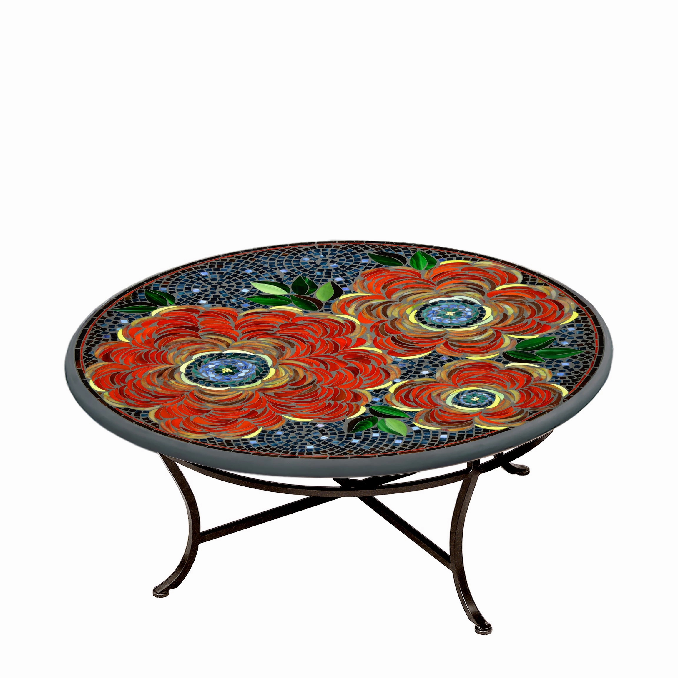 42" Round Mosaic Stone Top Coffee Table