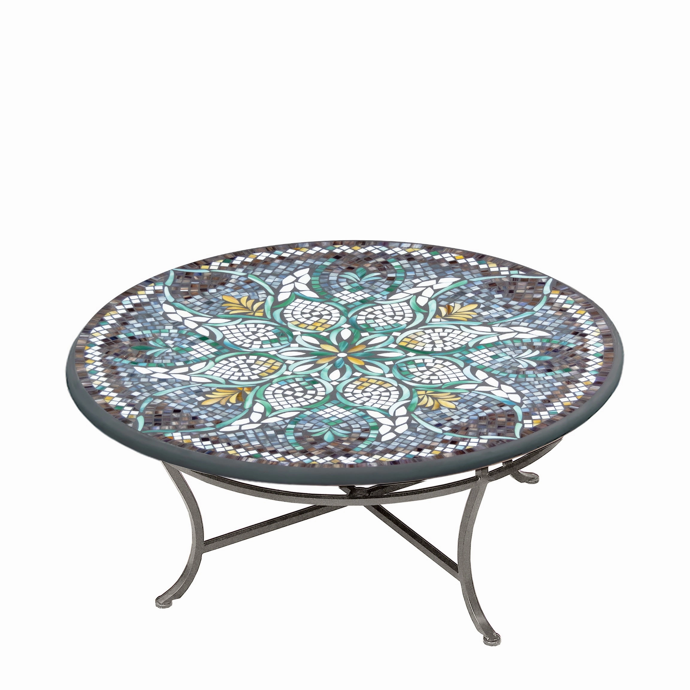 42" Round Mosaic Stone Top Coffee Table