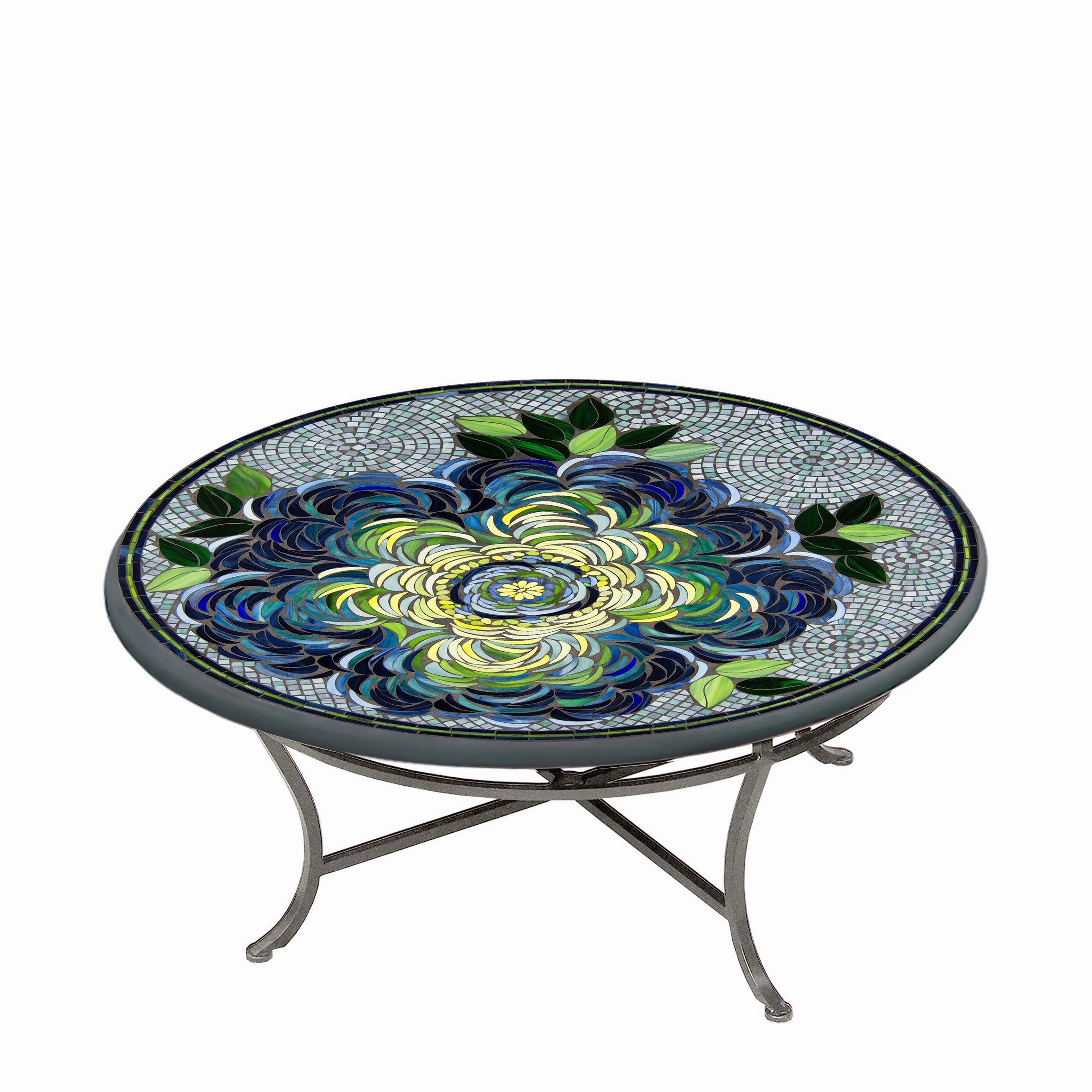 42" Round Mosaic Stone Top Coffee Table