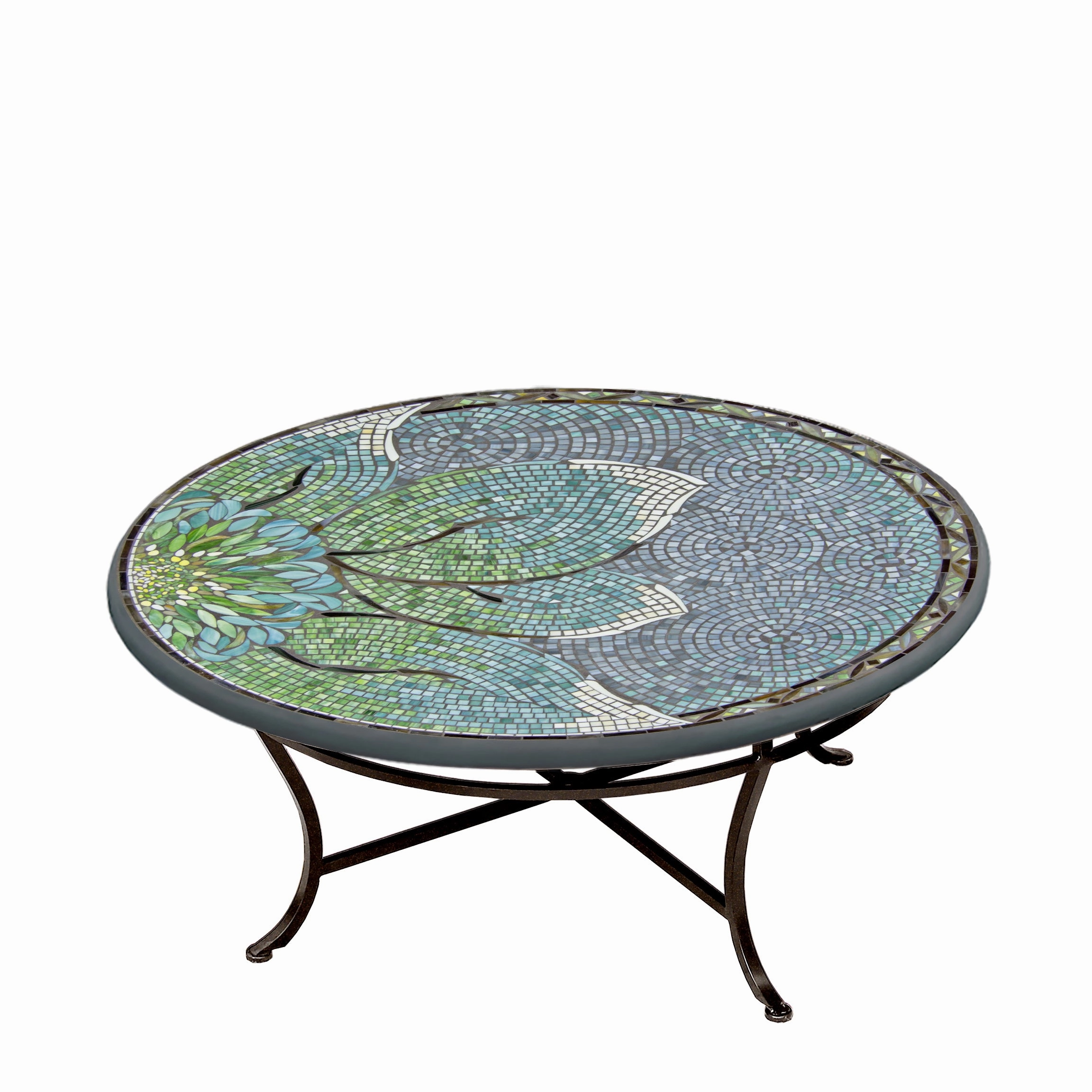 42" Round Mosaic Stone Top Coffee Table