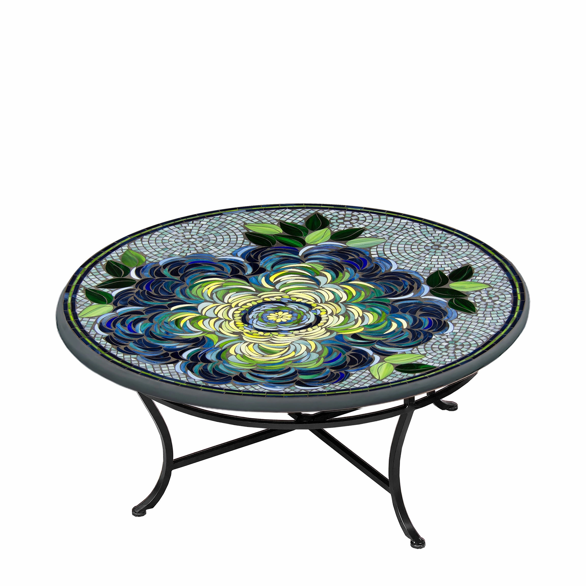 42" Round Mosaic Stone Top Coffee Table