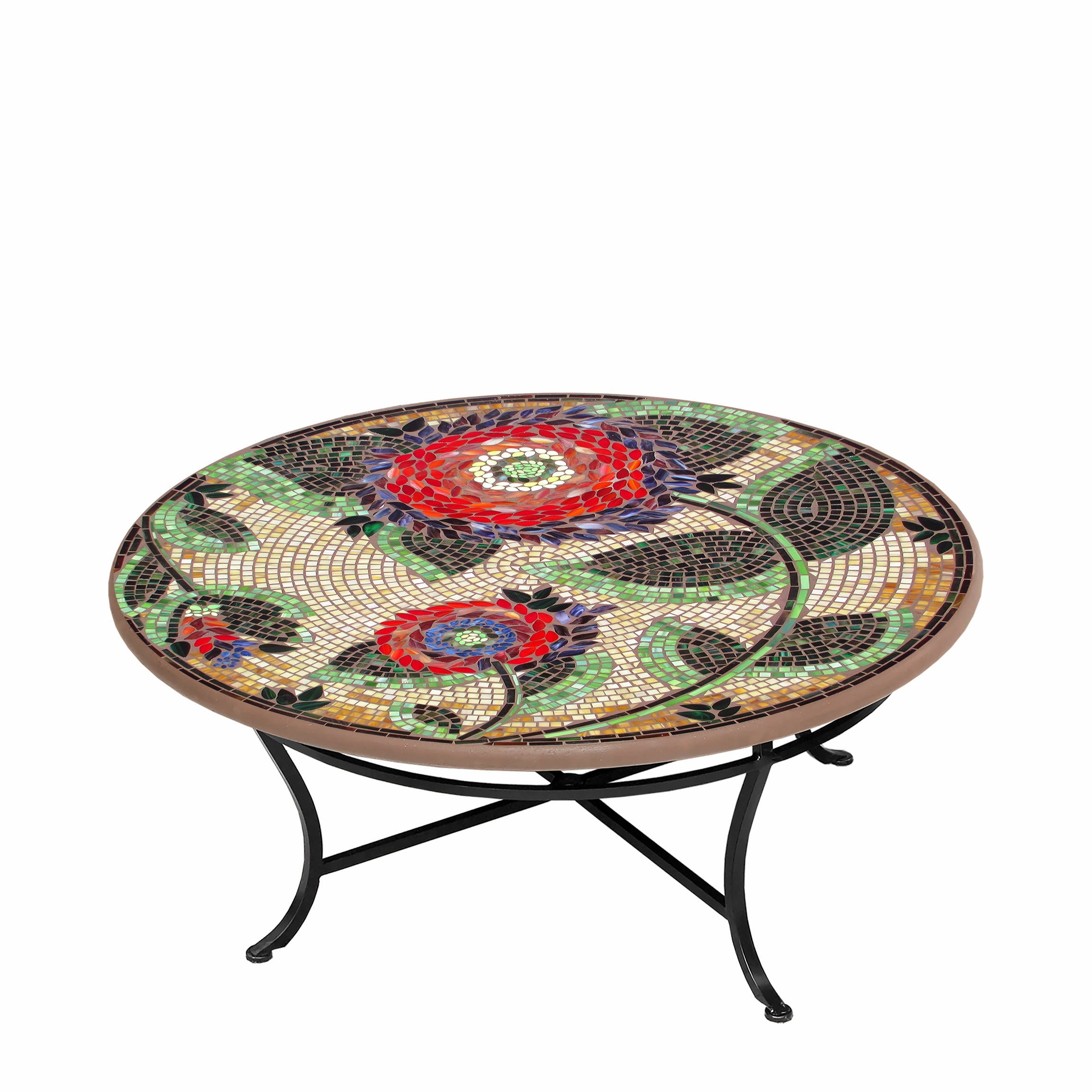 42" Round Mosaic Stone Top Coffee Table