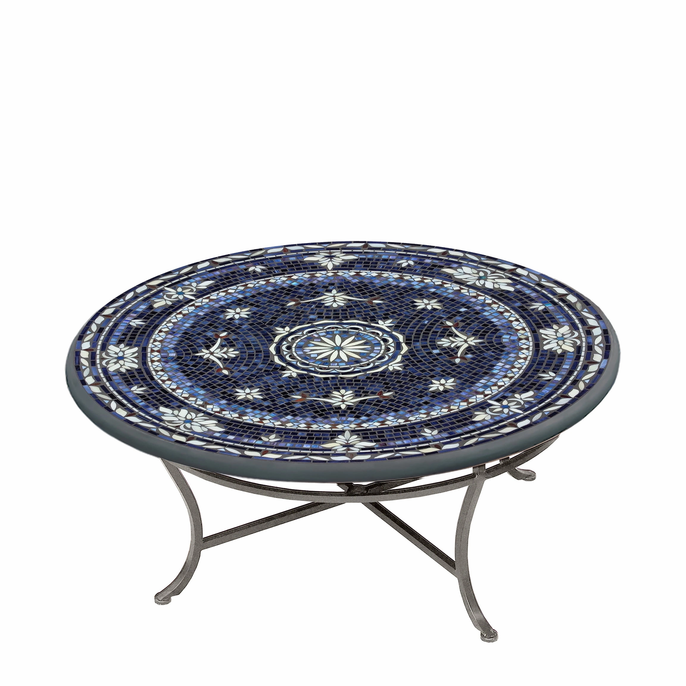 42" Round Mosaic Stone Top Coffee Table
