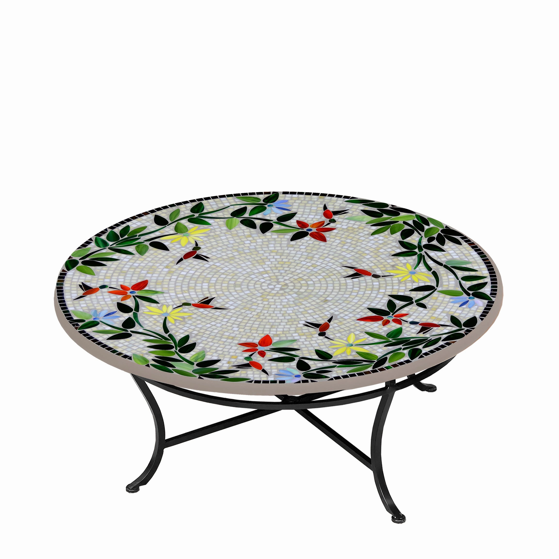 42" Round Mosaic Stone Top Coffee Table
