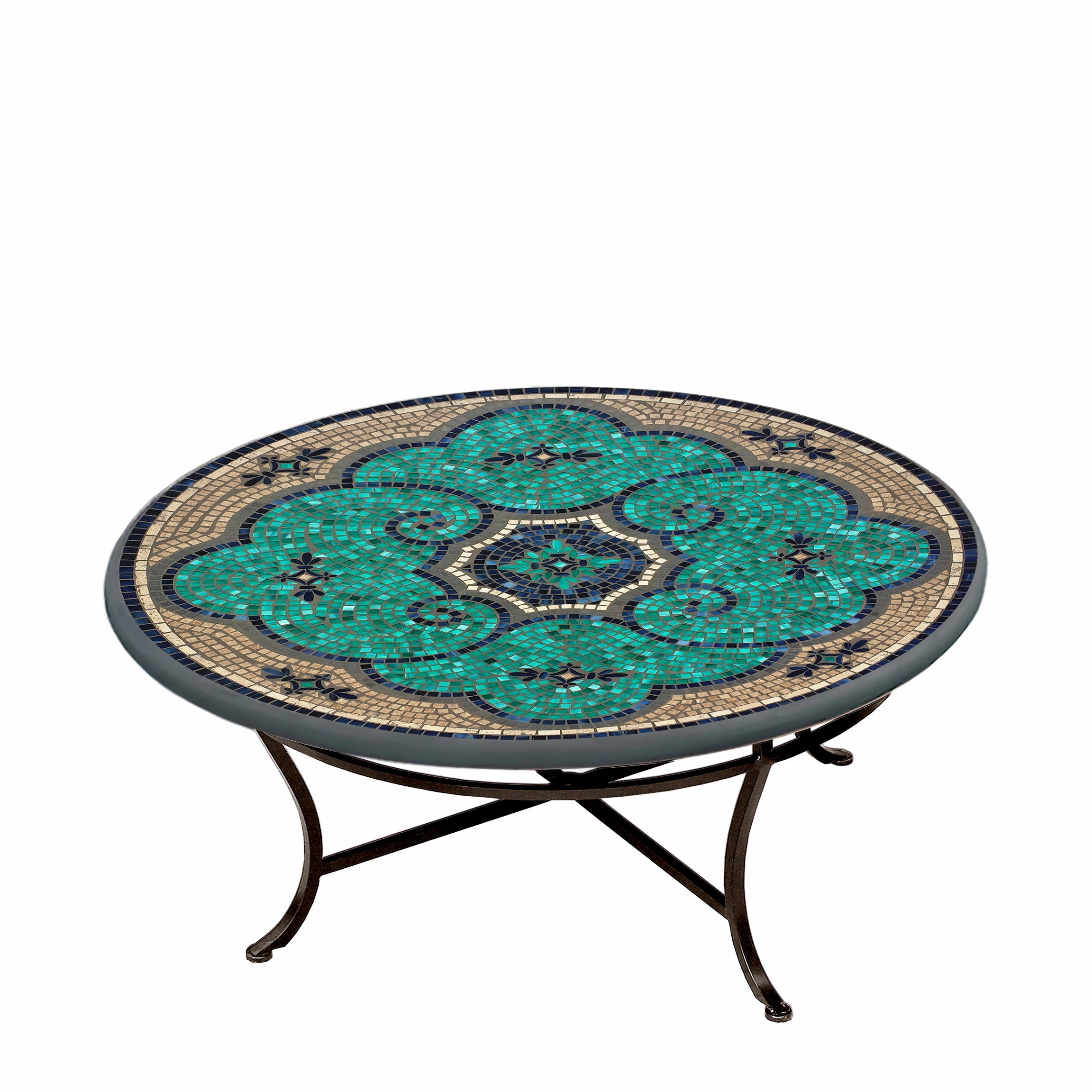 42" Round Mosaic Stone Top Coffee Table