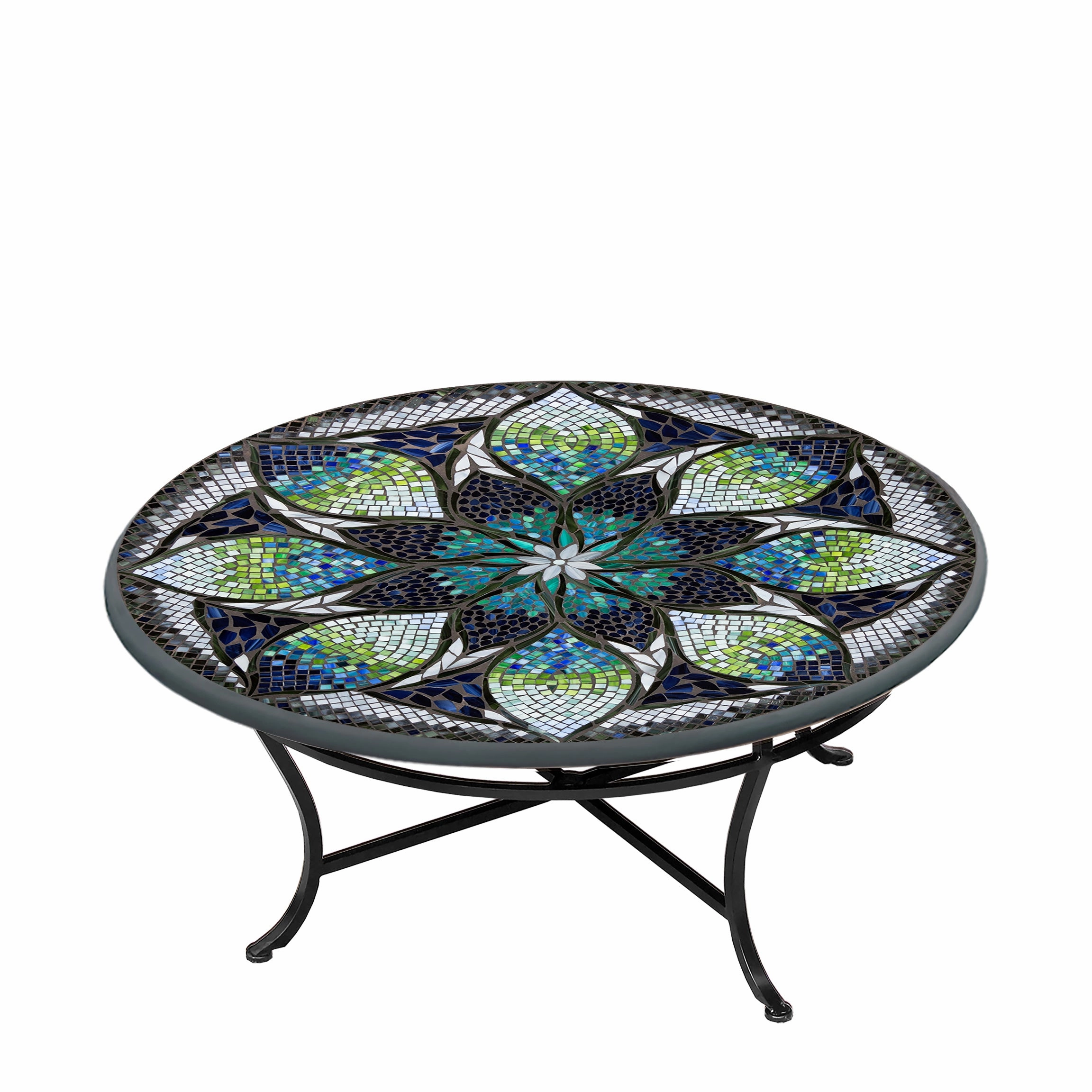 42" Round Mosaic Stone Top Coffee Table