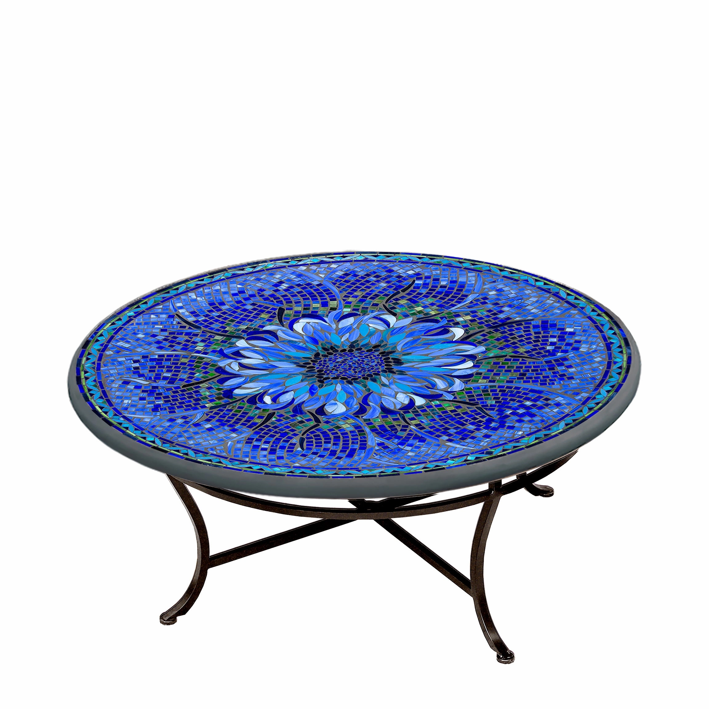 42" Round Mosaic Stone Top Coffee Table