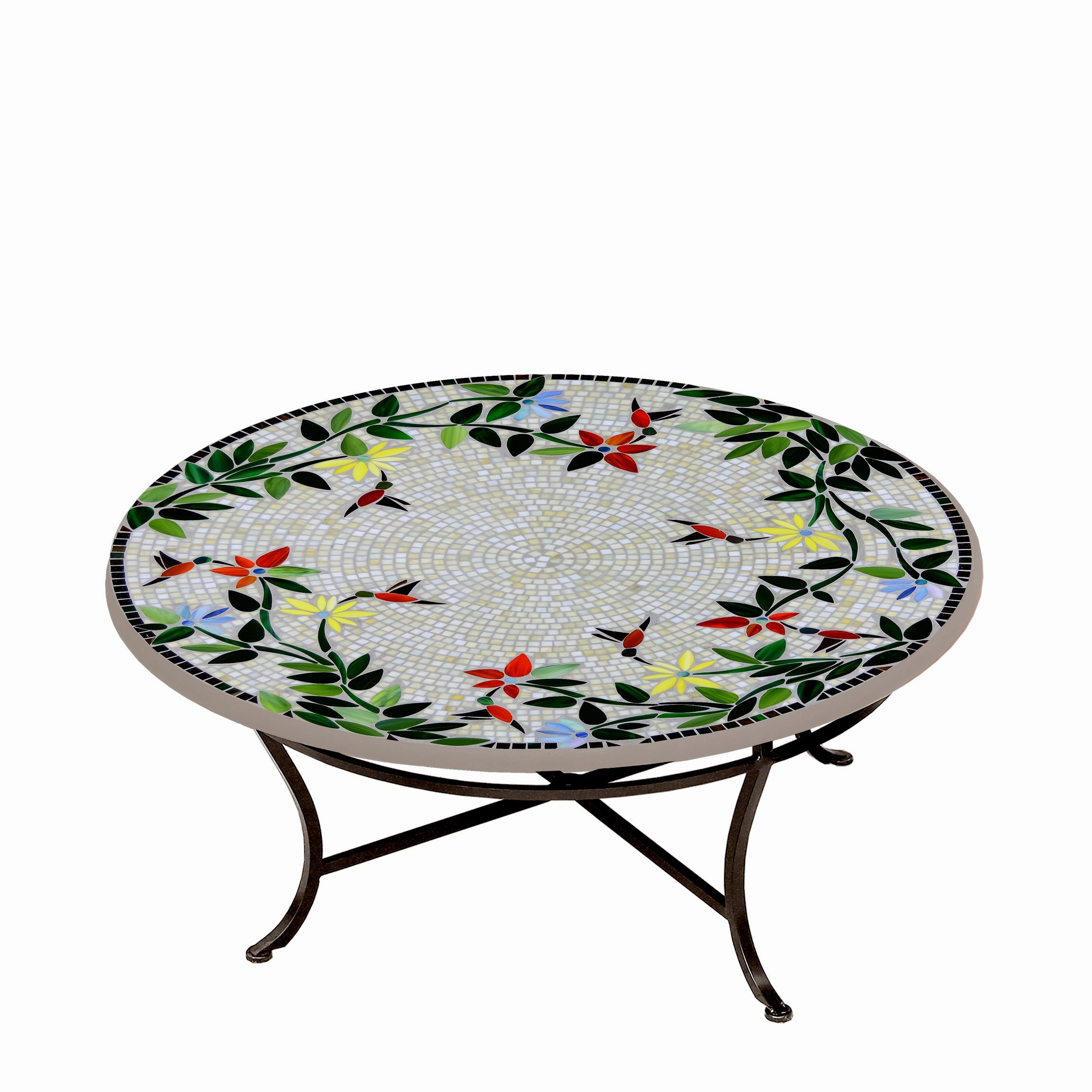 42" Round Mosaic Stone Top Coffee Table