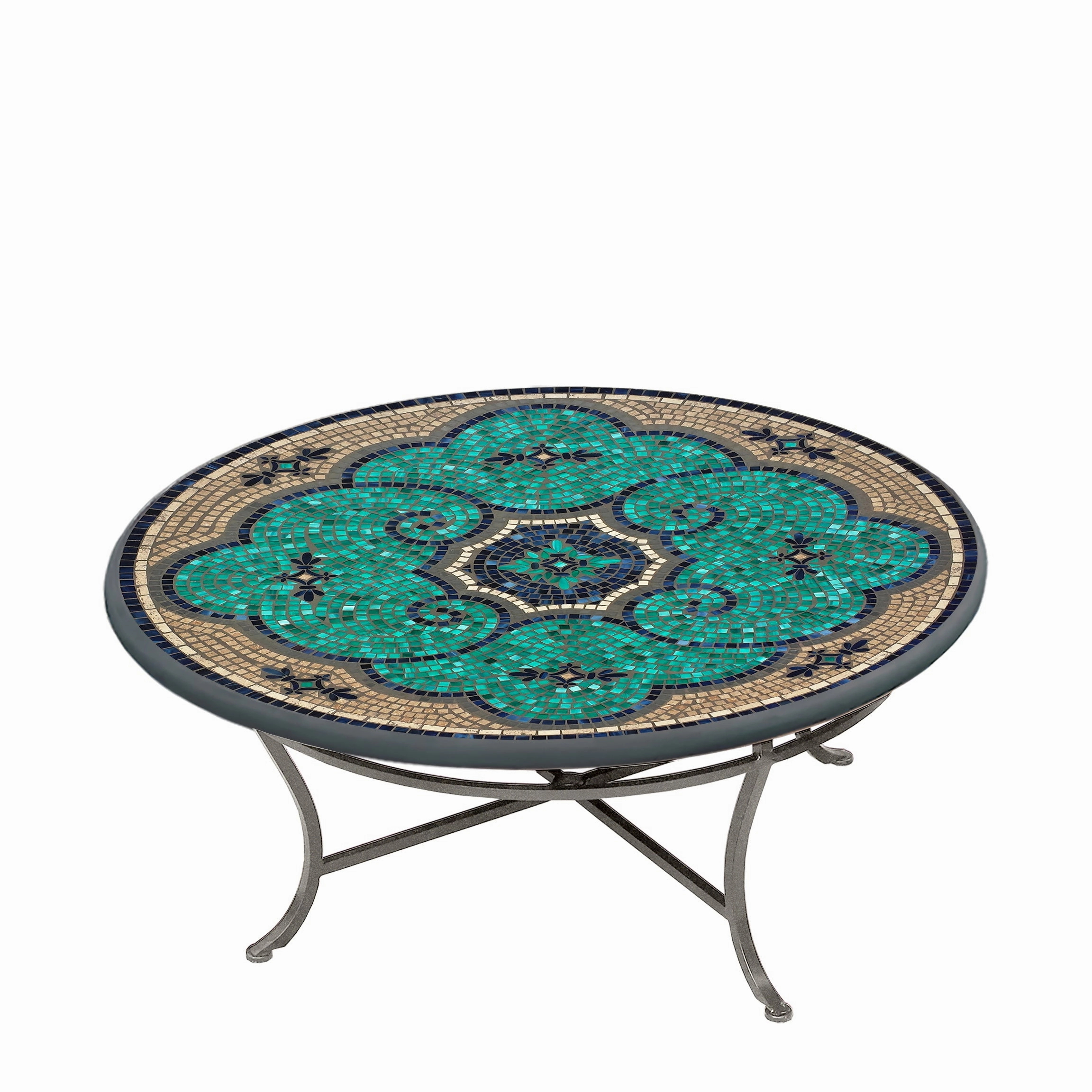 42" Round Mosaic Stone Top Coffee Table