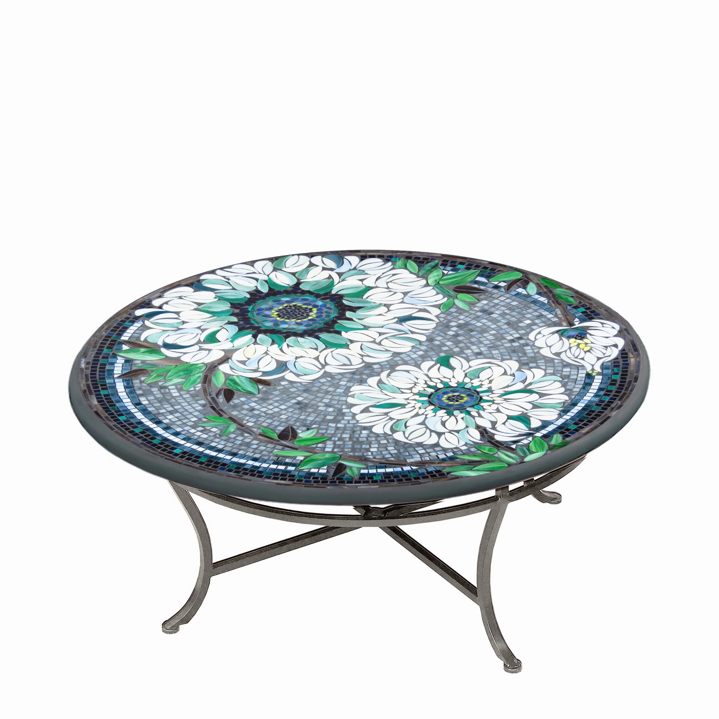 42" Round Mosaic Stone Top Coffee Table