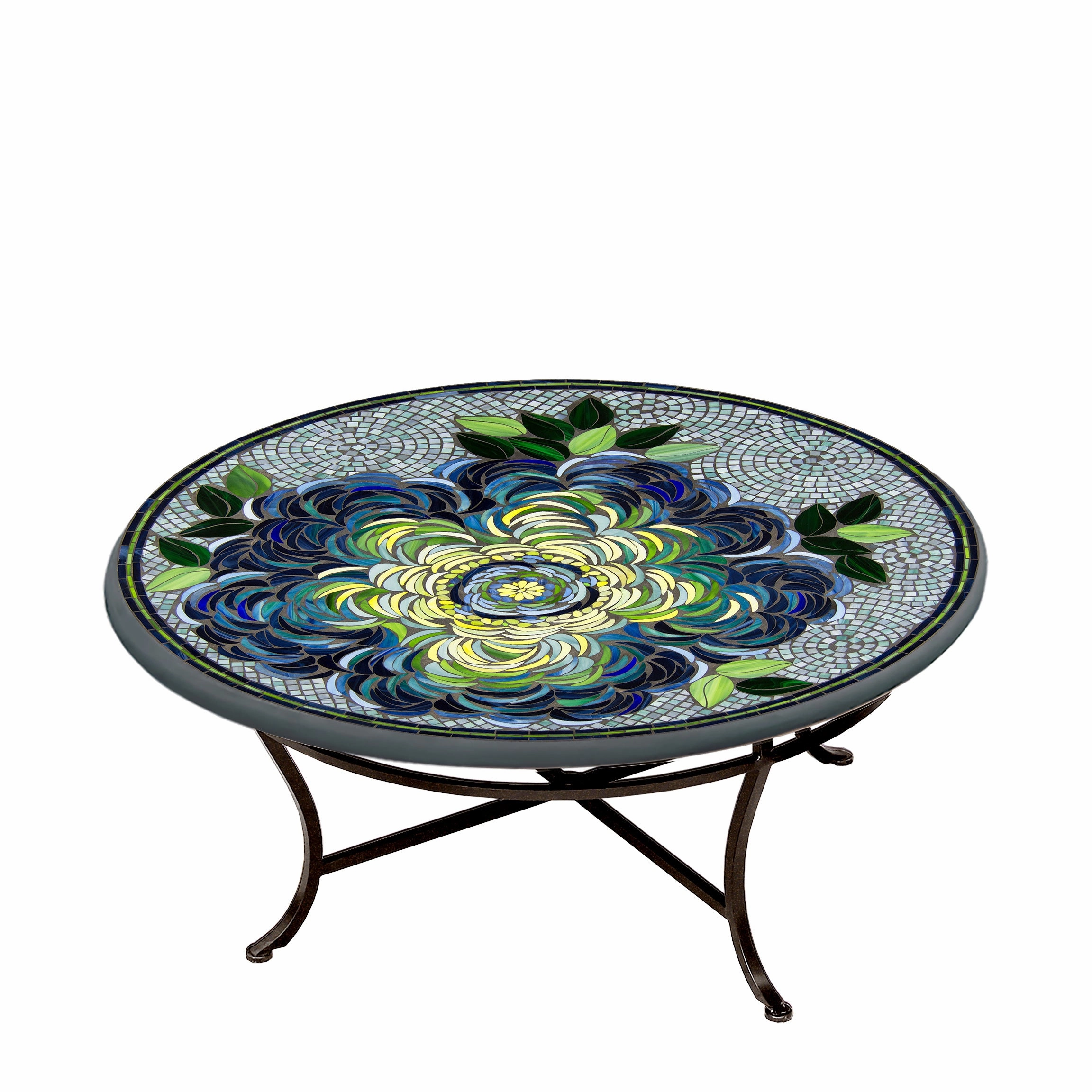 42" Round Mosaic Stone Top Coffee Table