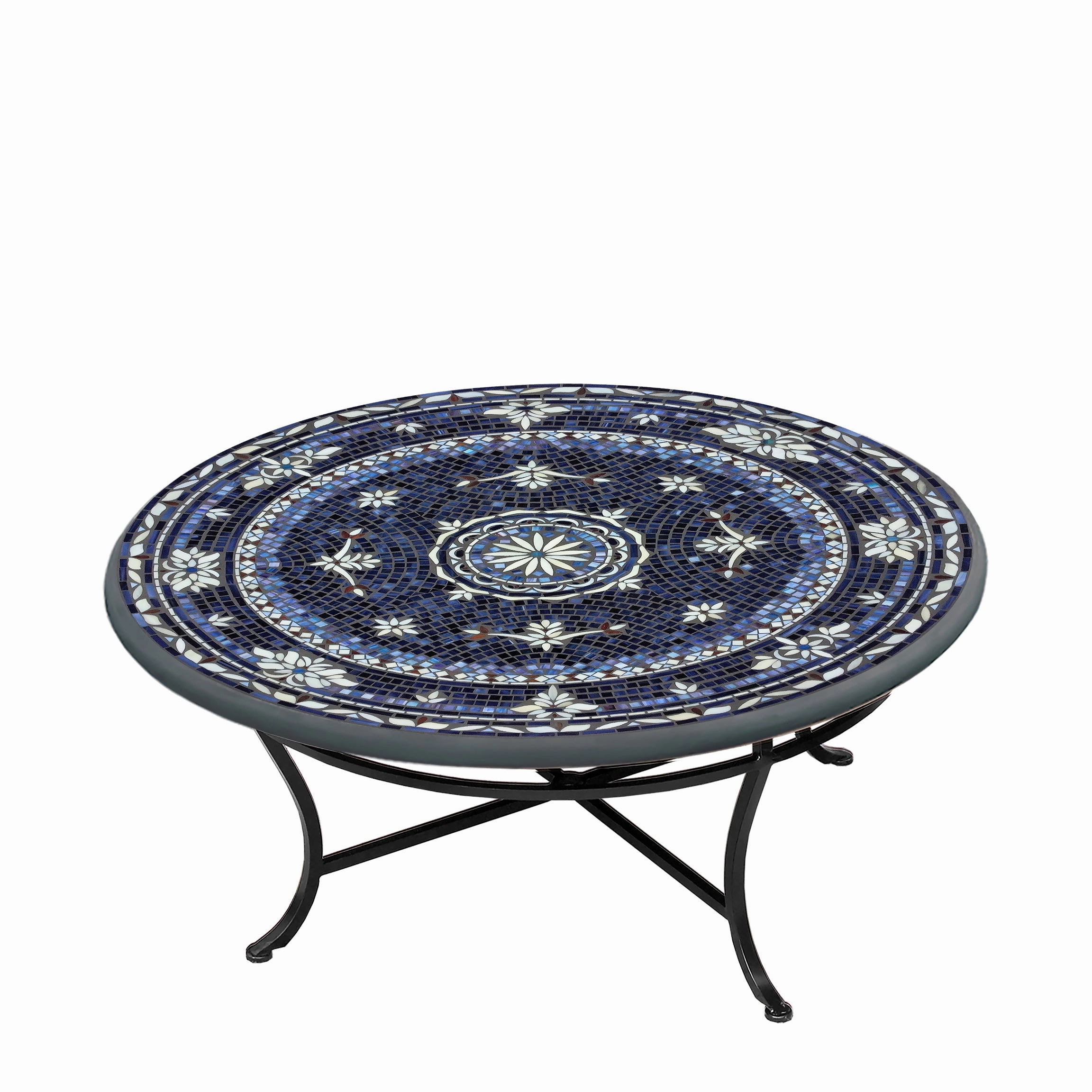 42" Round Mosaic Stone Top Coffee Table