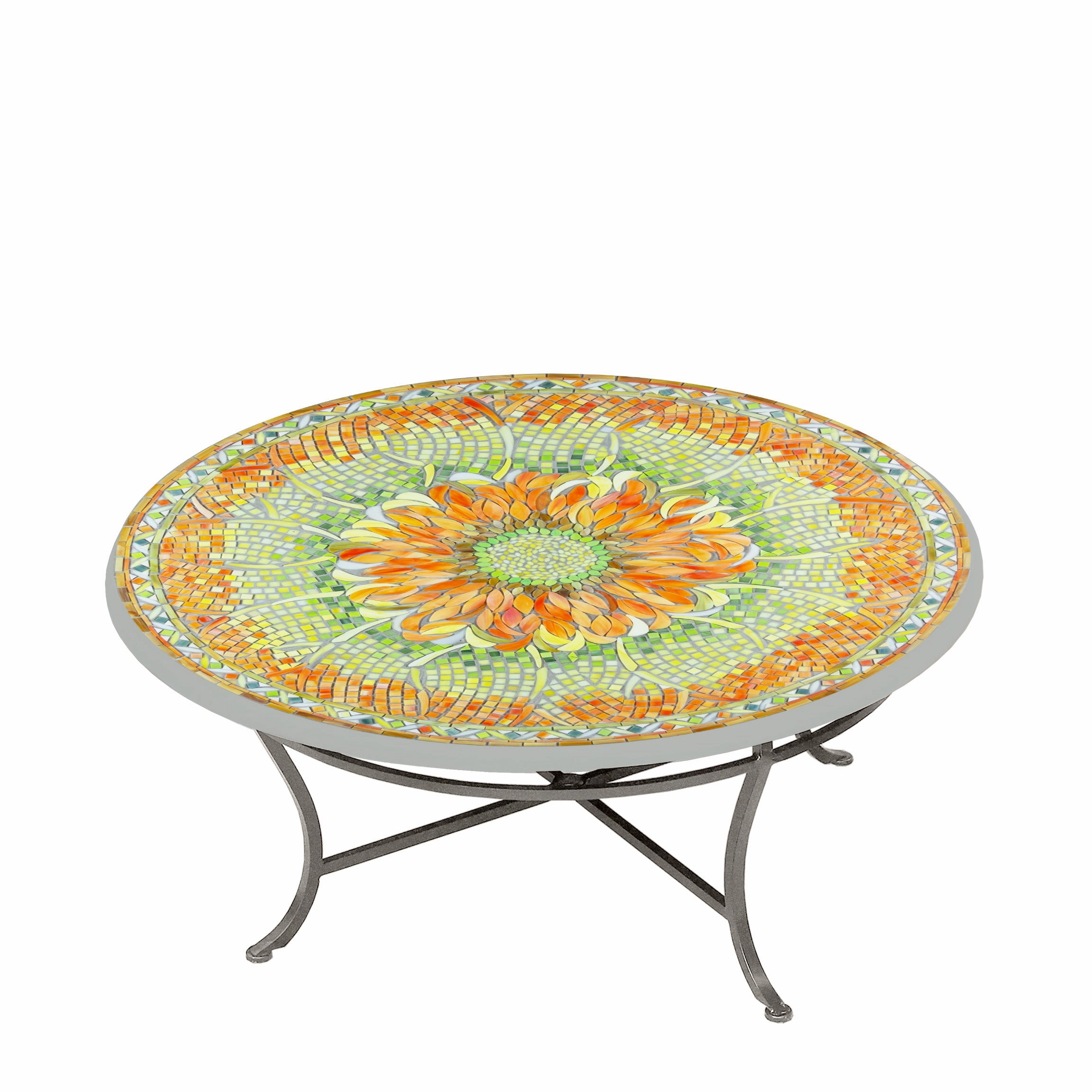 42" Round Mosaic Stone Top Coffee Table