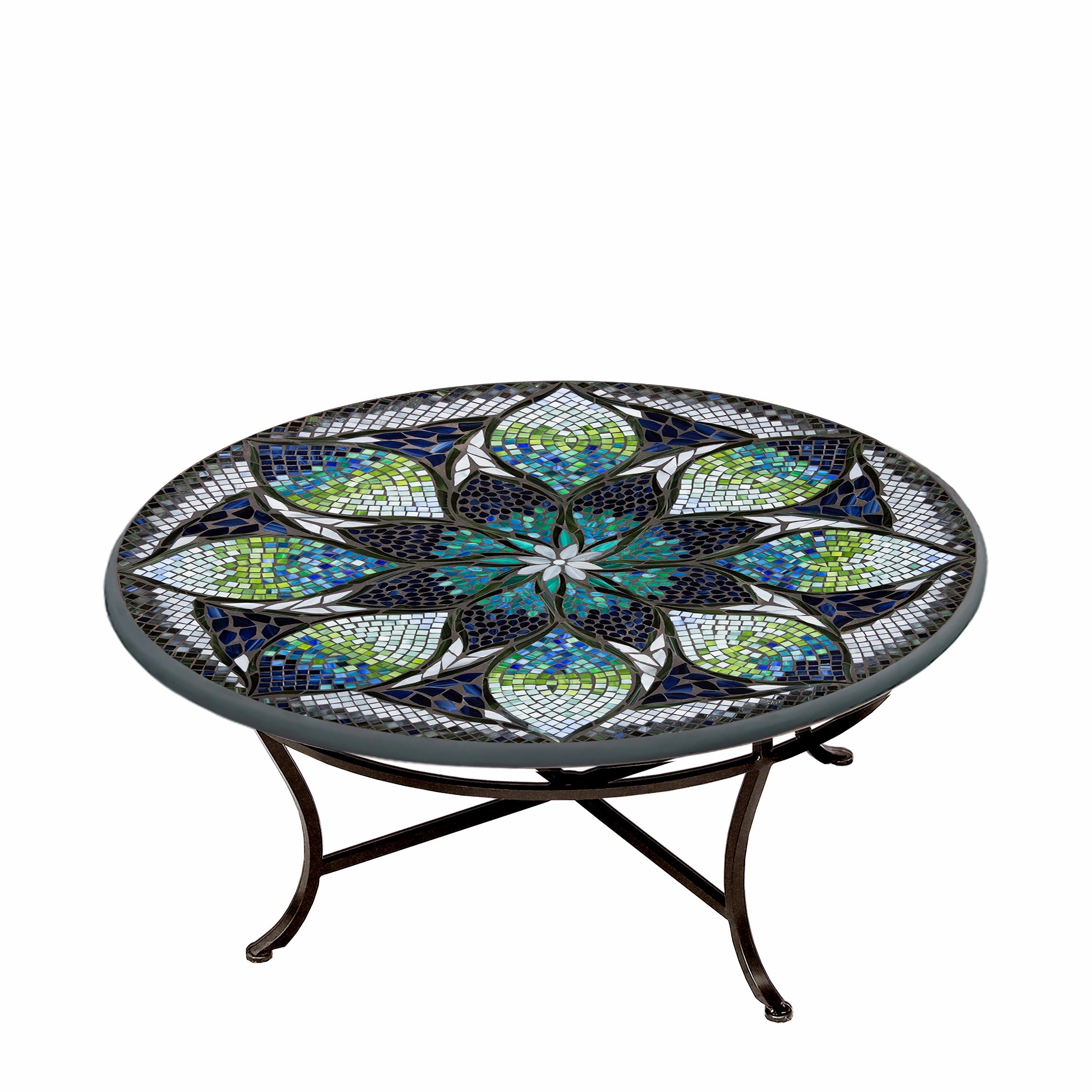 42" Round Mosaic Stone Top Coffee Table
