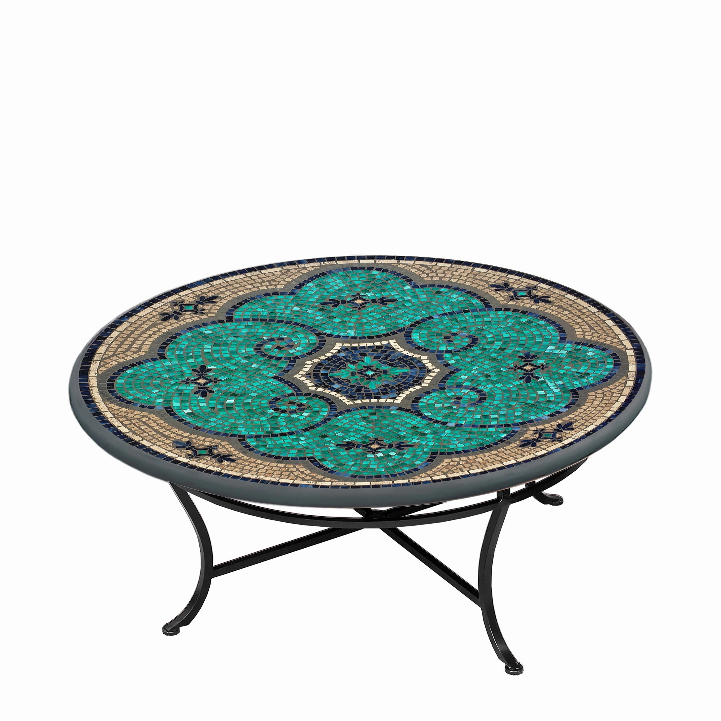 42" Round Mosaic Stone Top Coffee Table