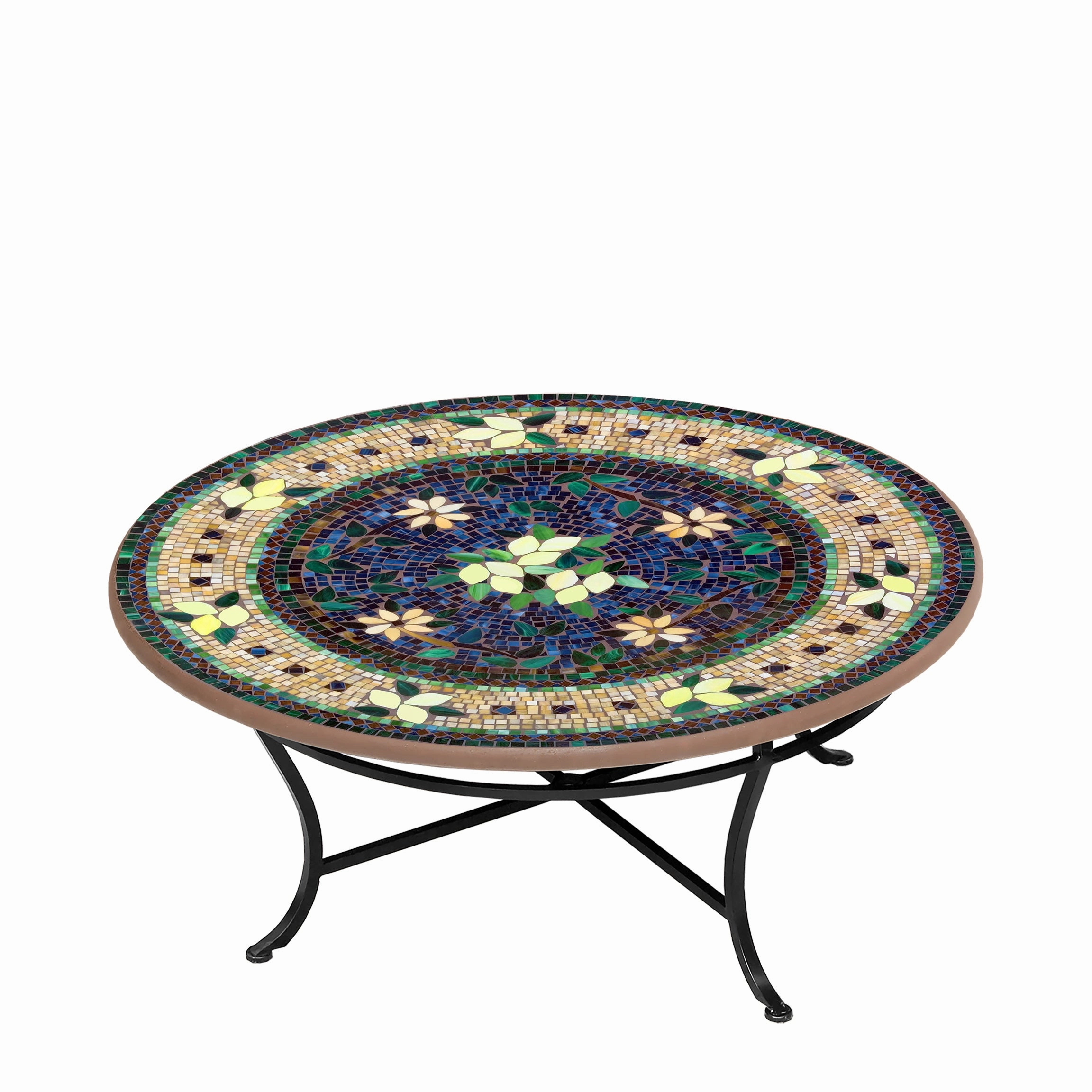 42" Round Mosaic Stone Top Coffee Table
