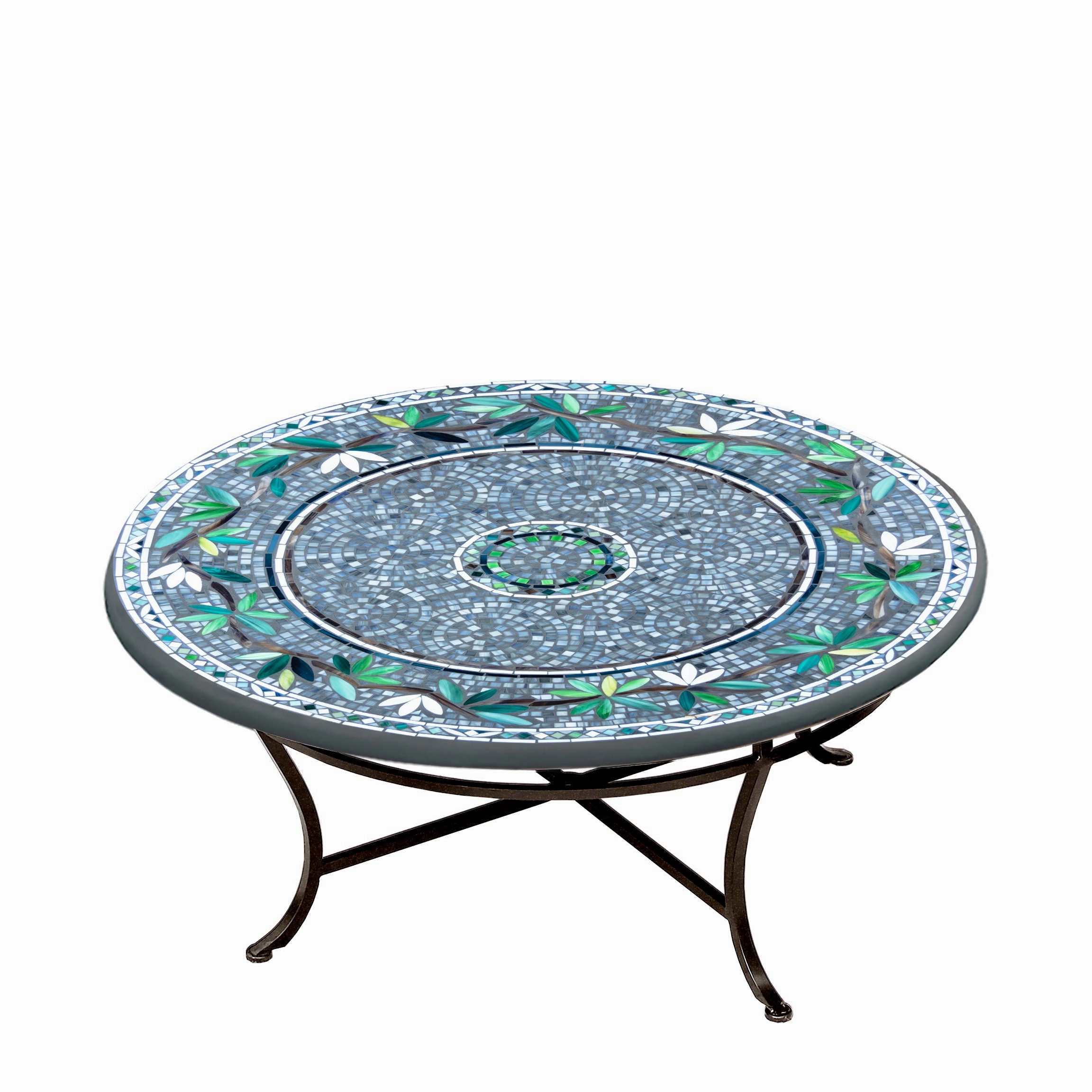 42" Round Mosaic Stone Top Coffee Table