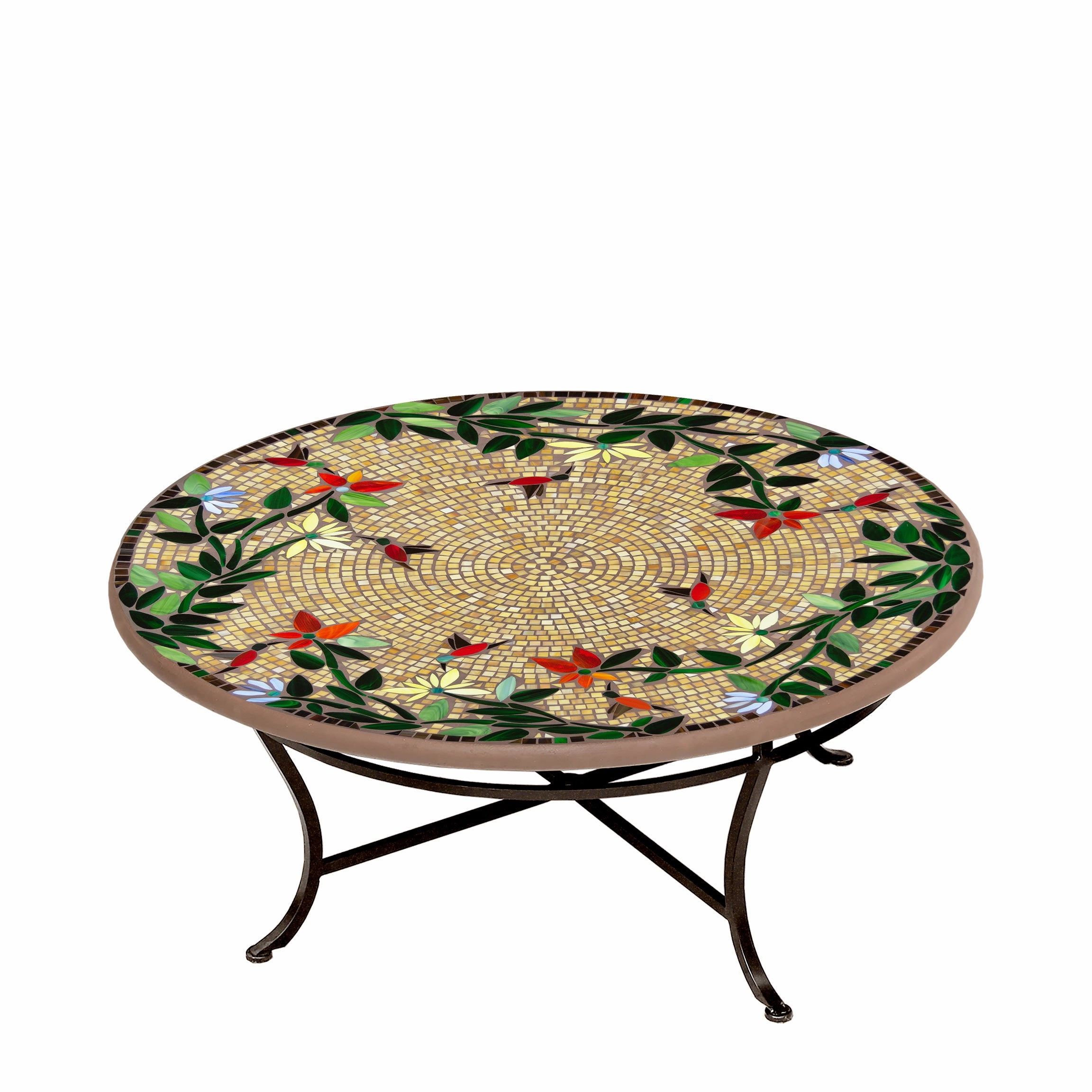 42" Round Mosaic Stone Top Coffee Table