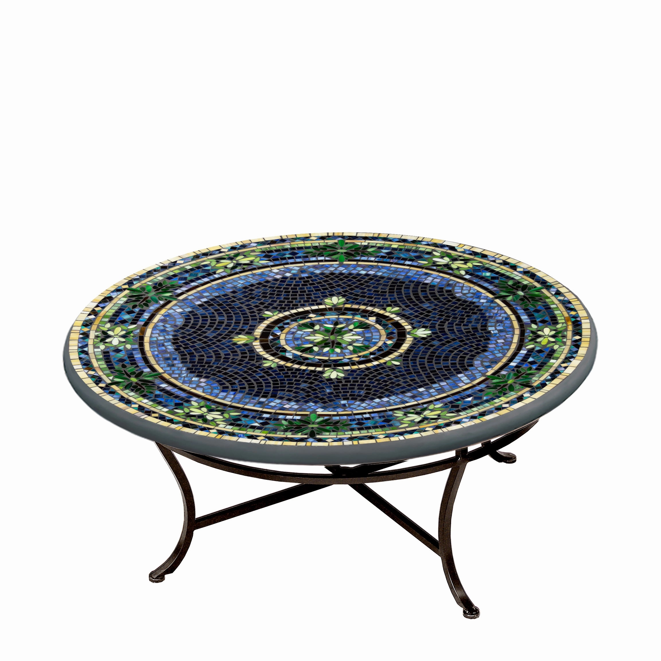 42" Round Mosaic Stone Top Coffee Table