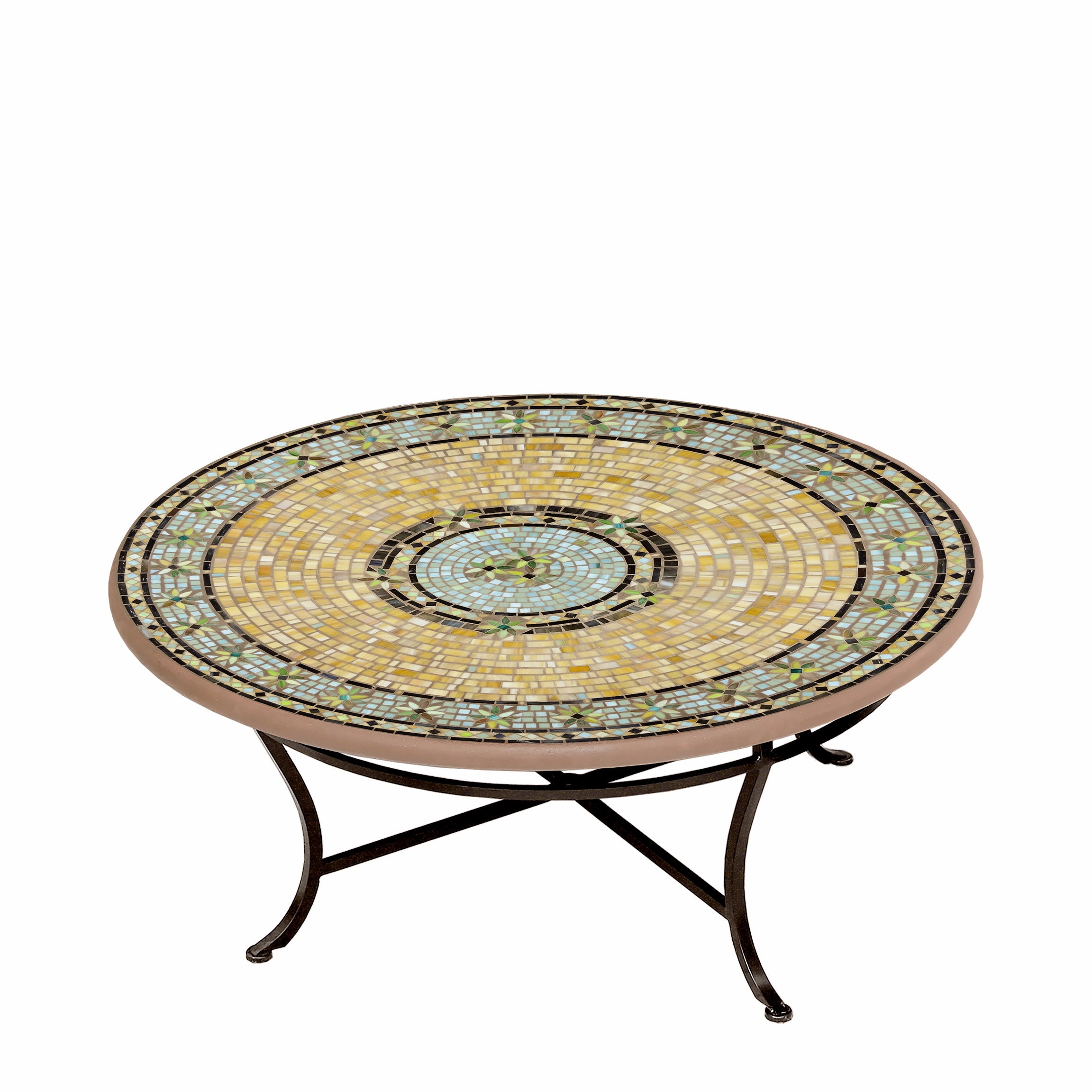 42" Round Mosaic Stone Top Coffee Table