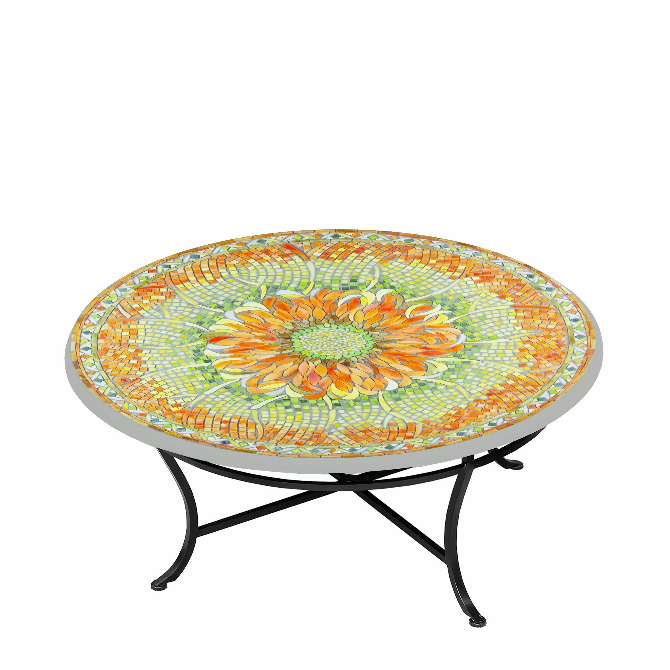 42" Round Mosaic Stone Top Coffee Table