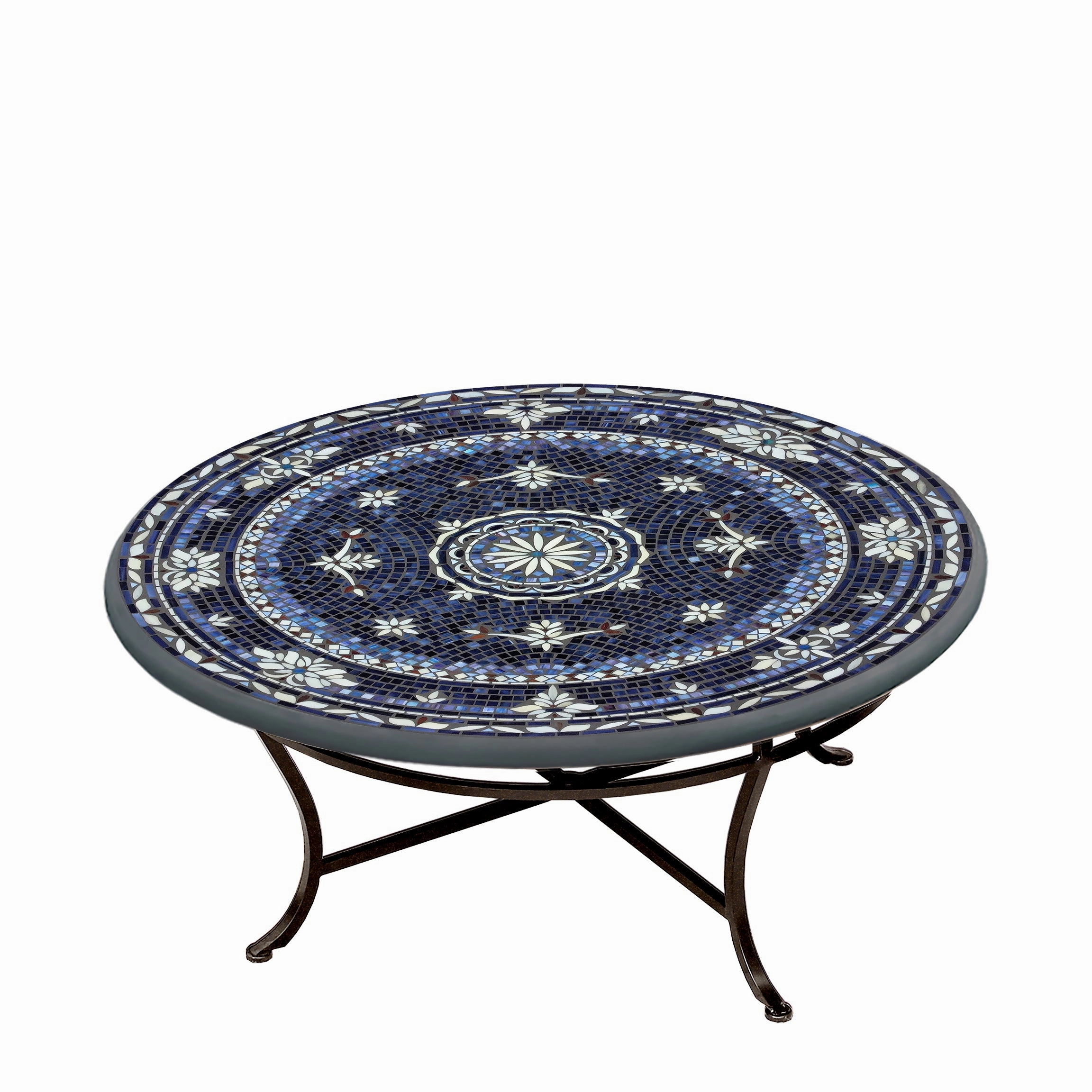 42" Round Mosaic Stone Top Coffee Table