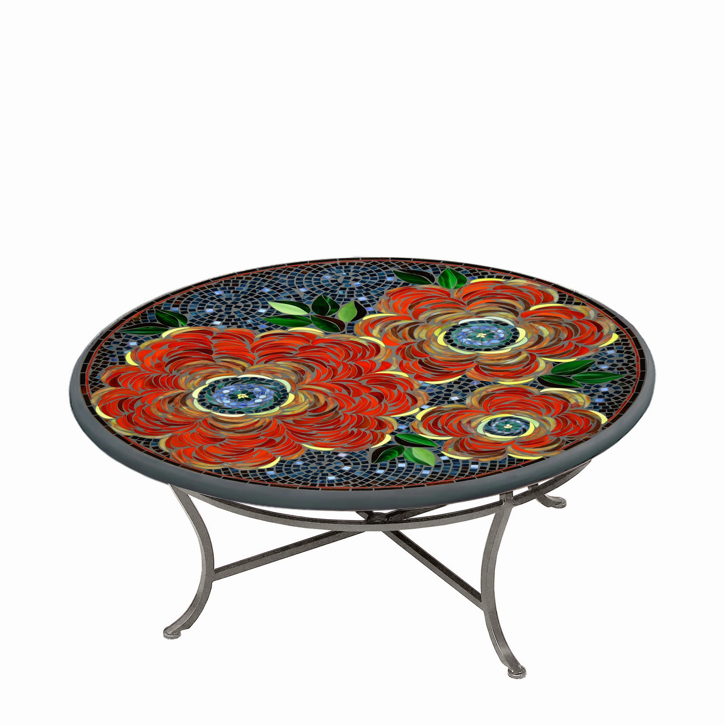42" Round Mosaic Stone Top Coffee Table