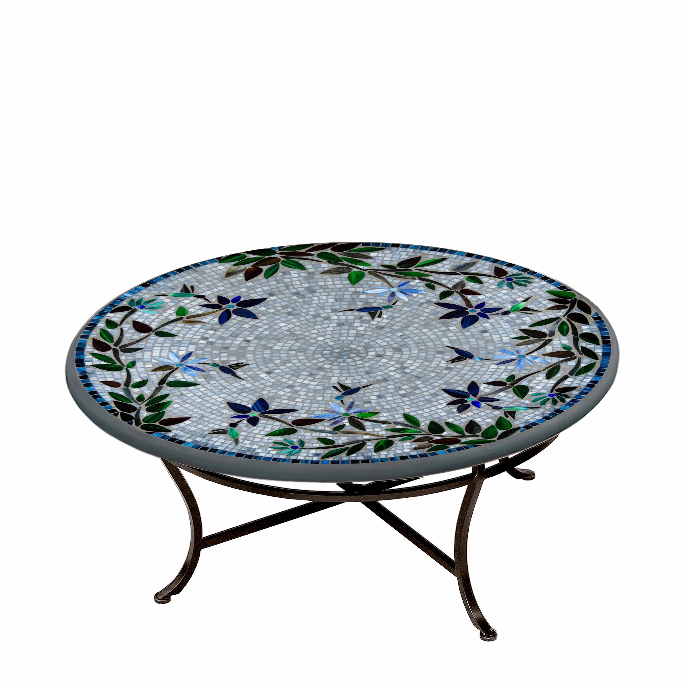 42" Round Mosaic Stone Top Coffee Table