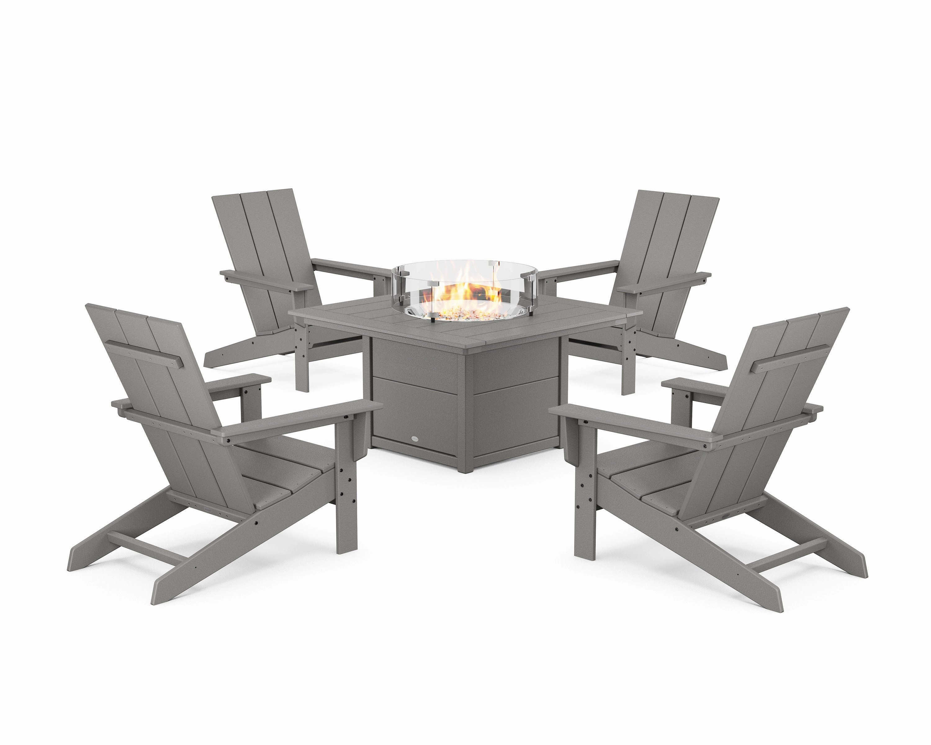 5-Piece Modern Studio Adirondack Conversation Set with Fire Pit Tableoutdoor patio dining furniture set