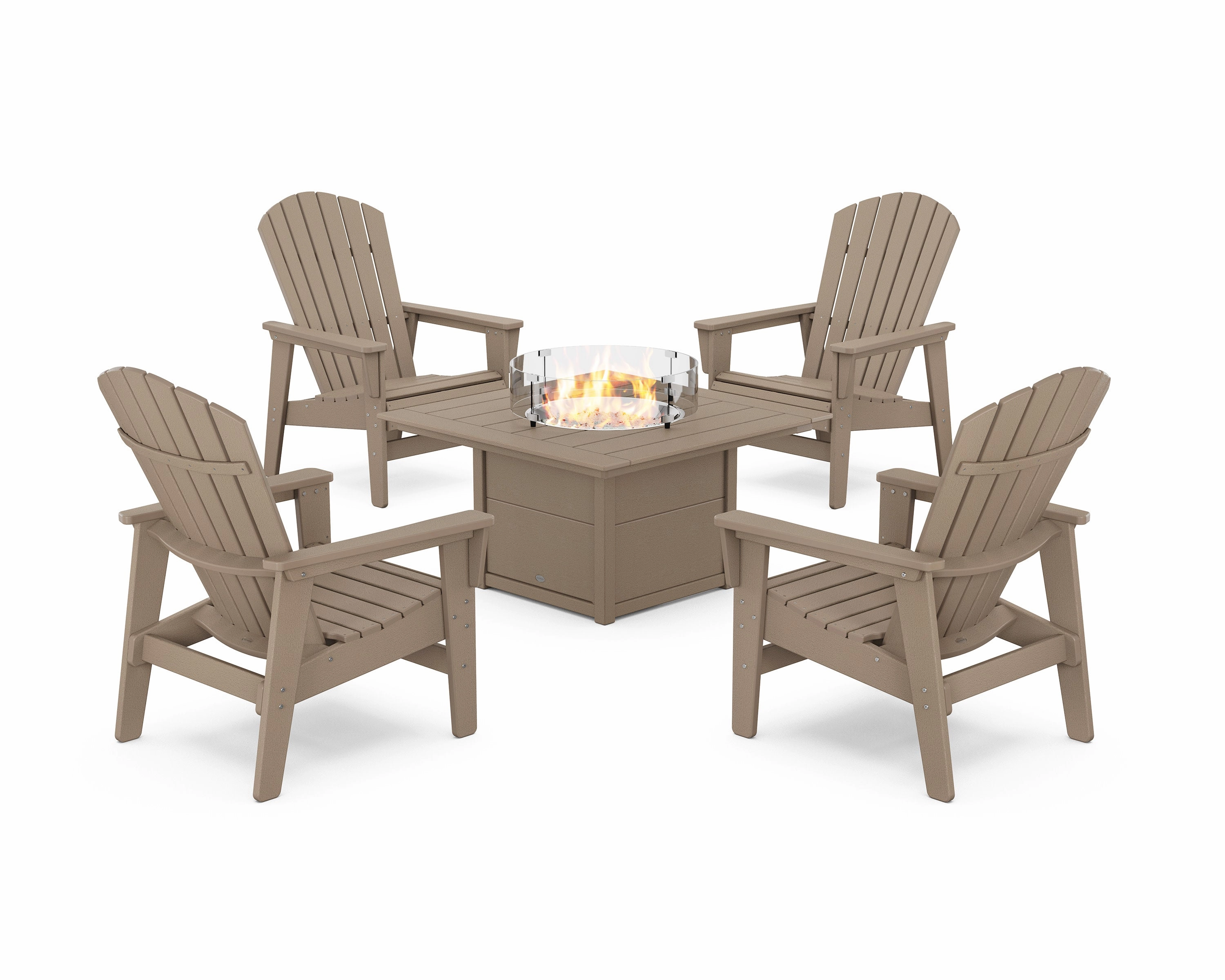 5-Piece Nautical Grand Upright Adirondack Conversation Set with Fire Pit Table