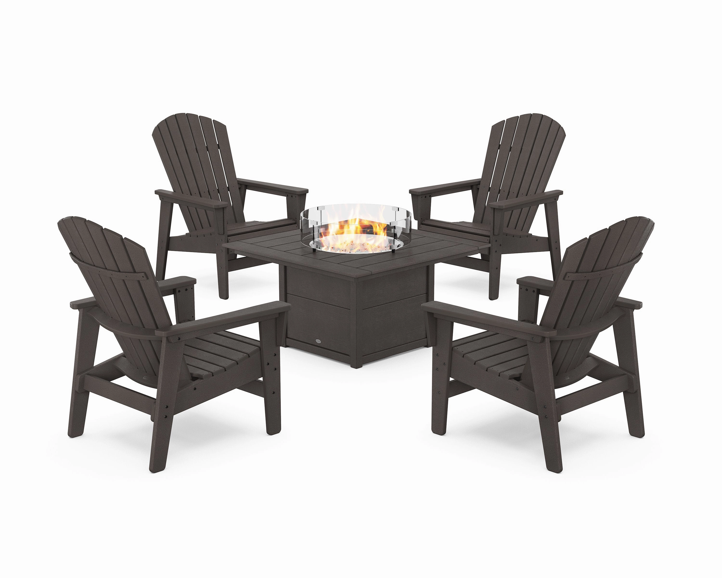 5-Piece Nautical Grand Upright Adirondack Conversation Set with Fire Pit Table