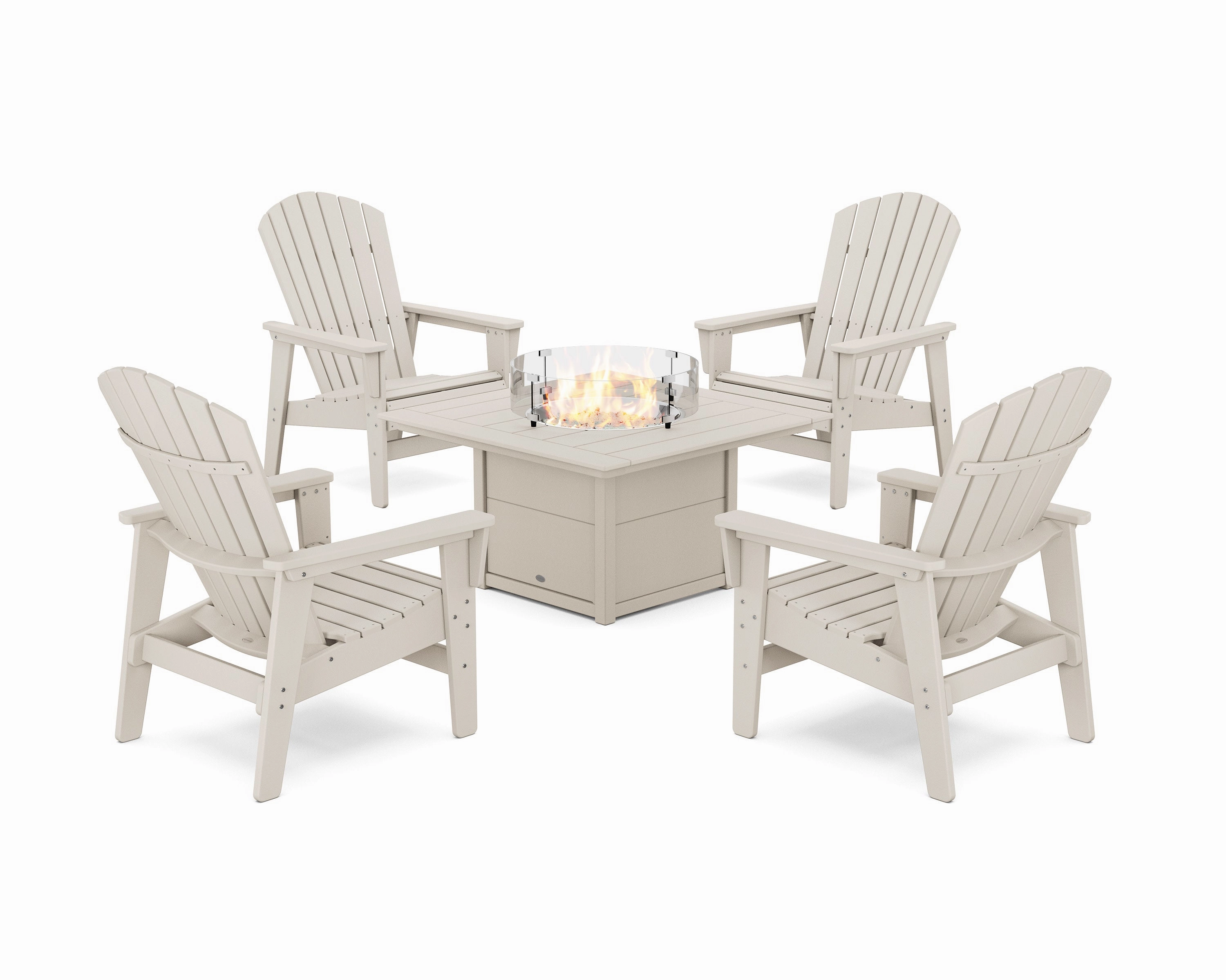 5-Piece Nautical Grand Upright Adirondack Conversation Set with Fire Pit Table