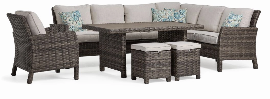 Acadia 6-Piece Outdoor Banquette Set - Grey, Beigeoutdoor patio furniture set