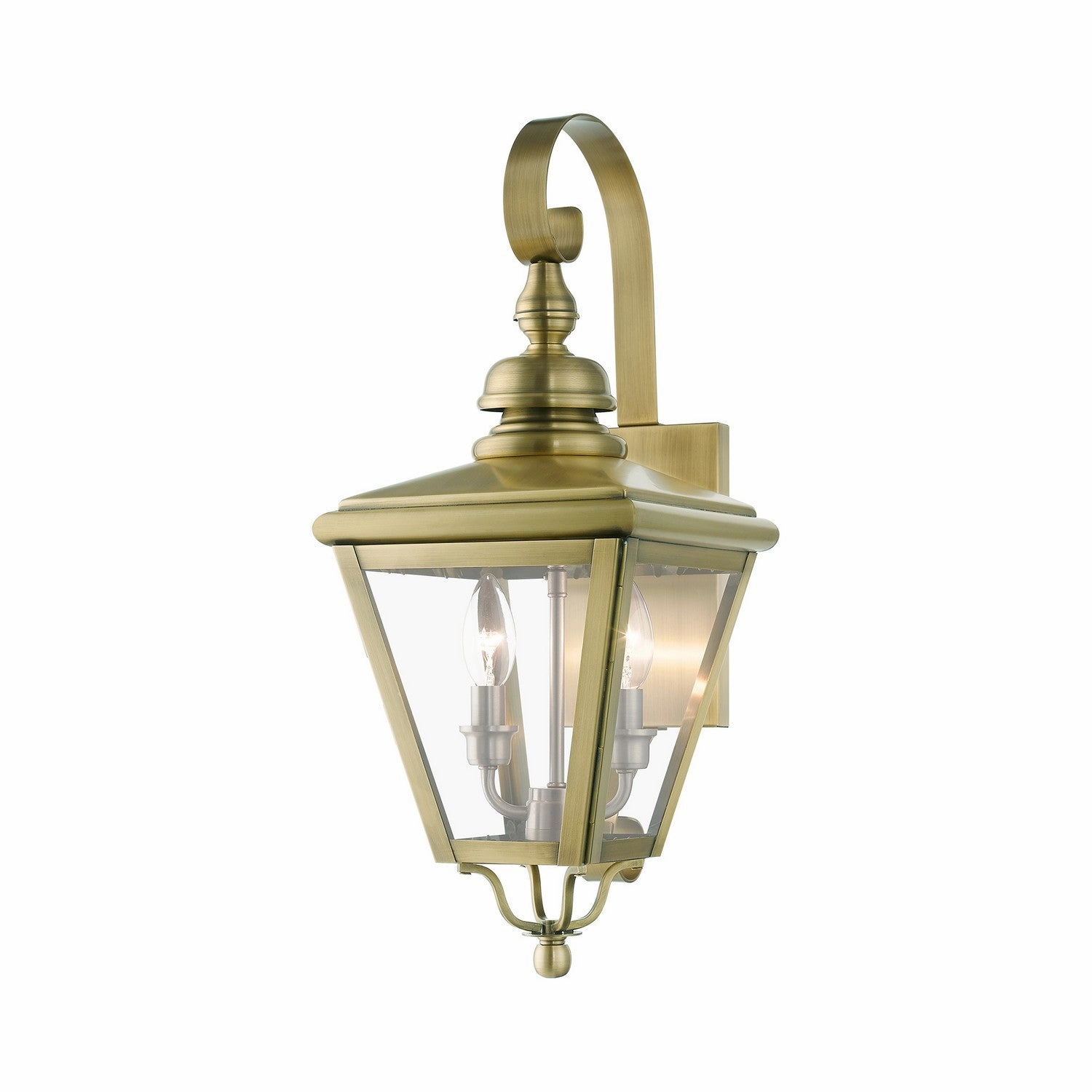 Adams Two Light Outdoor Wall Lantern Antique Brass with Brushed Nickel