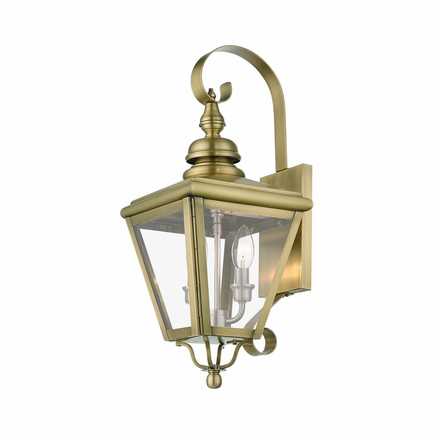 Adams Two Light Outdoor Wall Lantern Antique Brass with Brushed Nickel